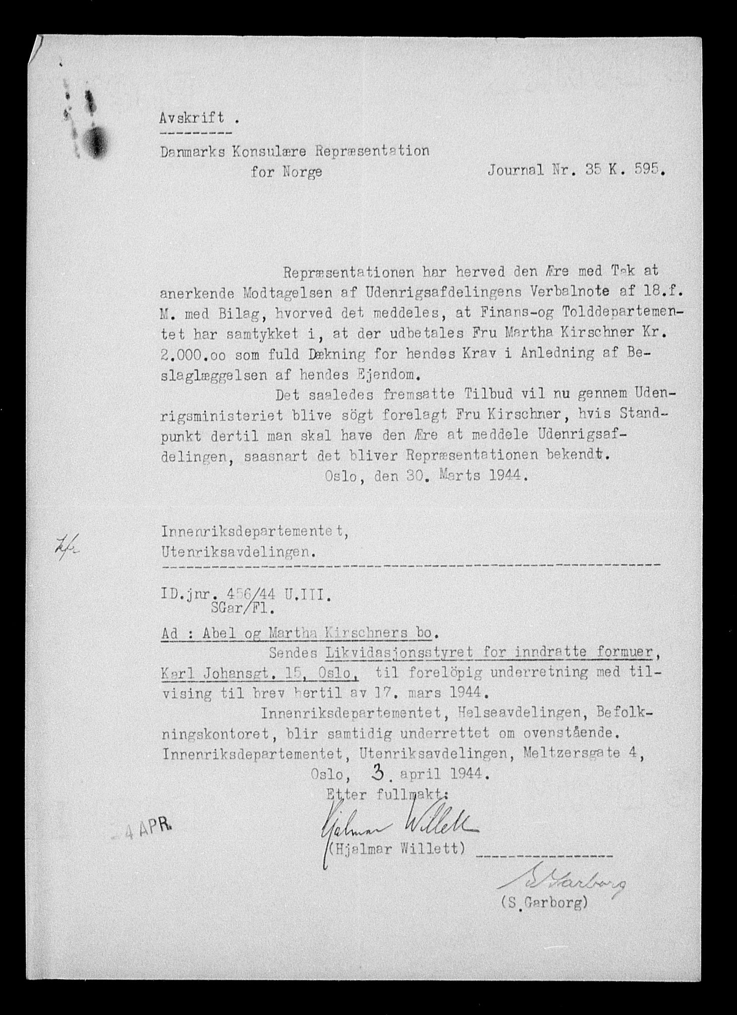 Justisdepartementet, Tilbakeføringskontoret for inndratte formuer, AV/RA-S-1564/H/Hc/Hcc/L0951: --, 1945-1947, s. 405