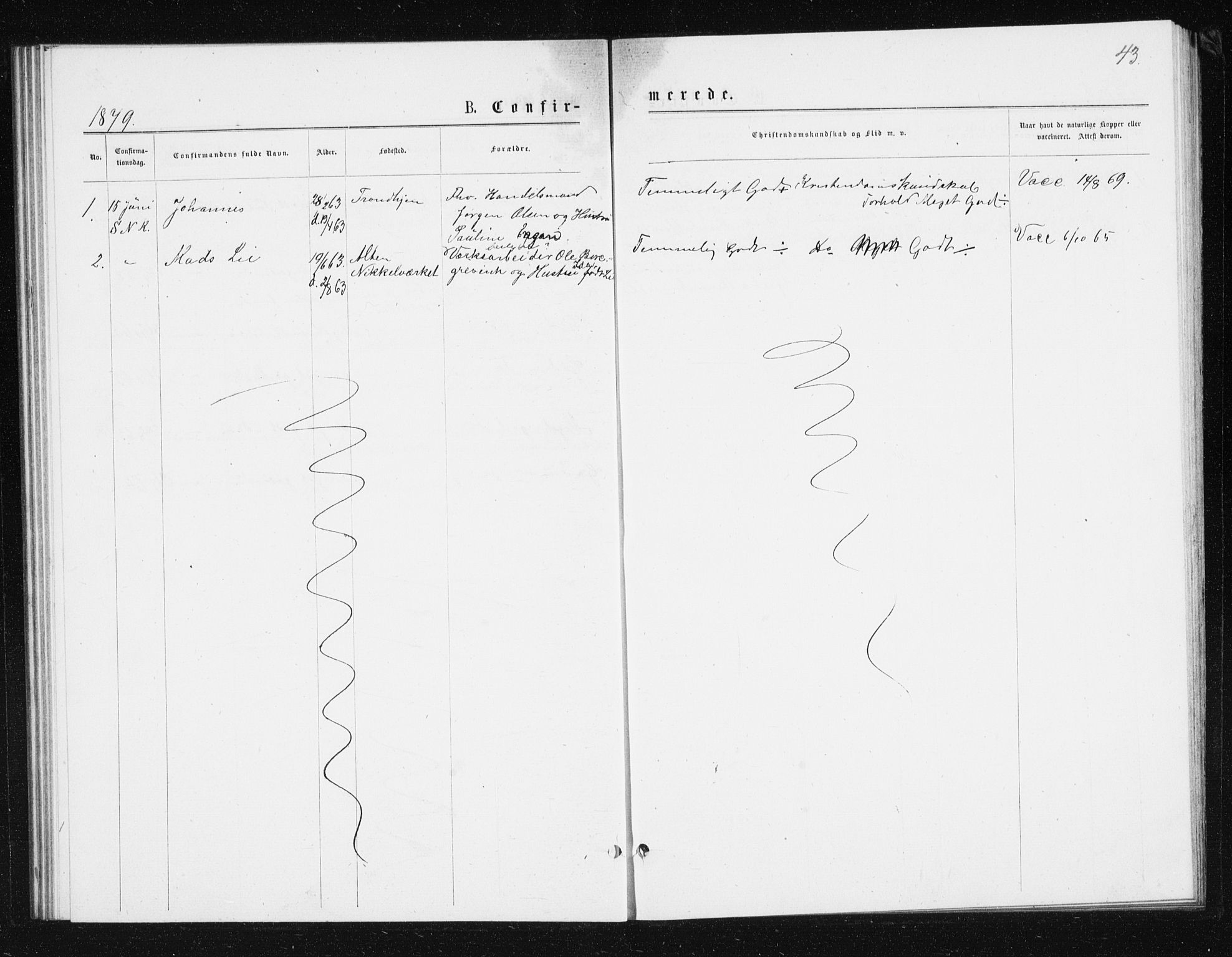 Berg sokneprestkontor, SATØ/S-1318/G/Ga/Gab/L0016klokker: Klokkerbok nr. 16, 1877-1880, s. 43