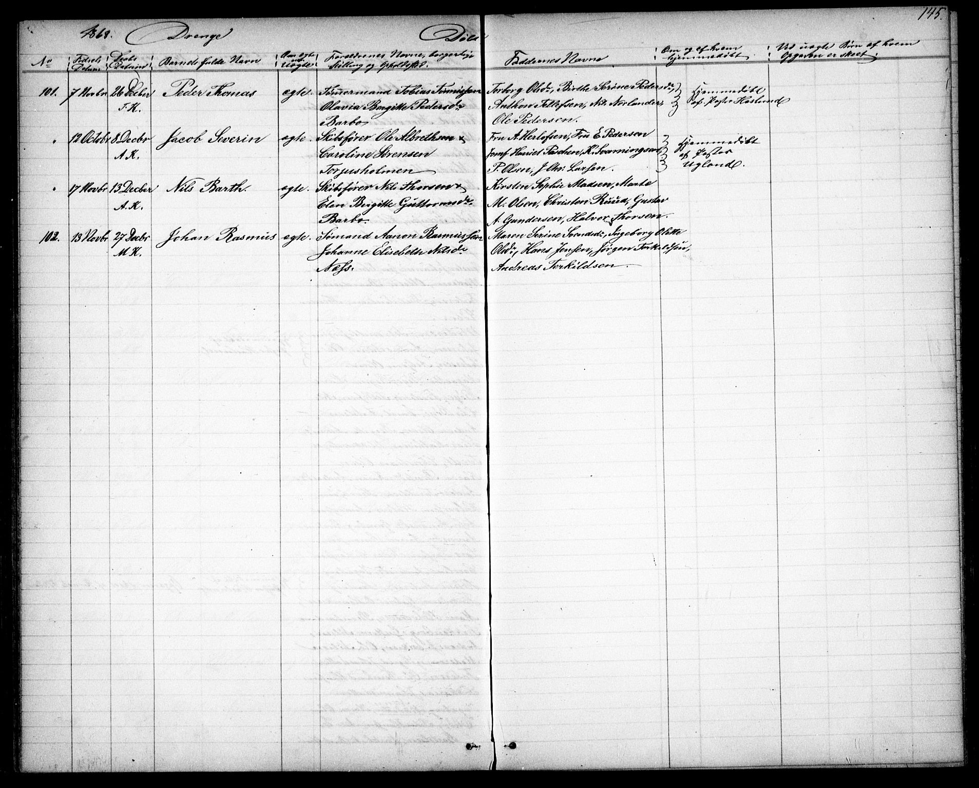 Tromøy sokneprestkontor, AV/SAK-1111-0041/F/Fb/L0003: Klokkerbok nr. B 3, 1859-1868, s. 145