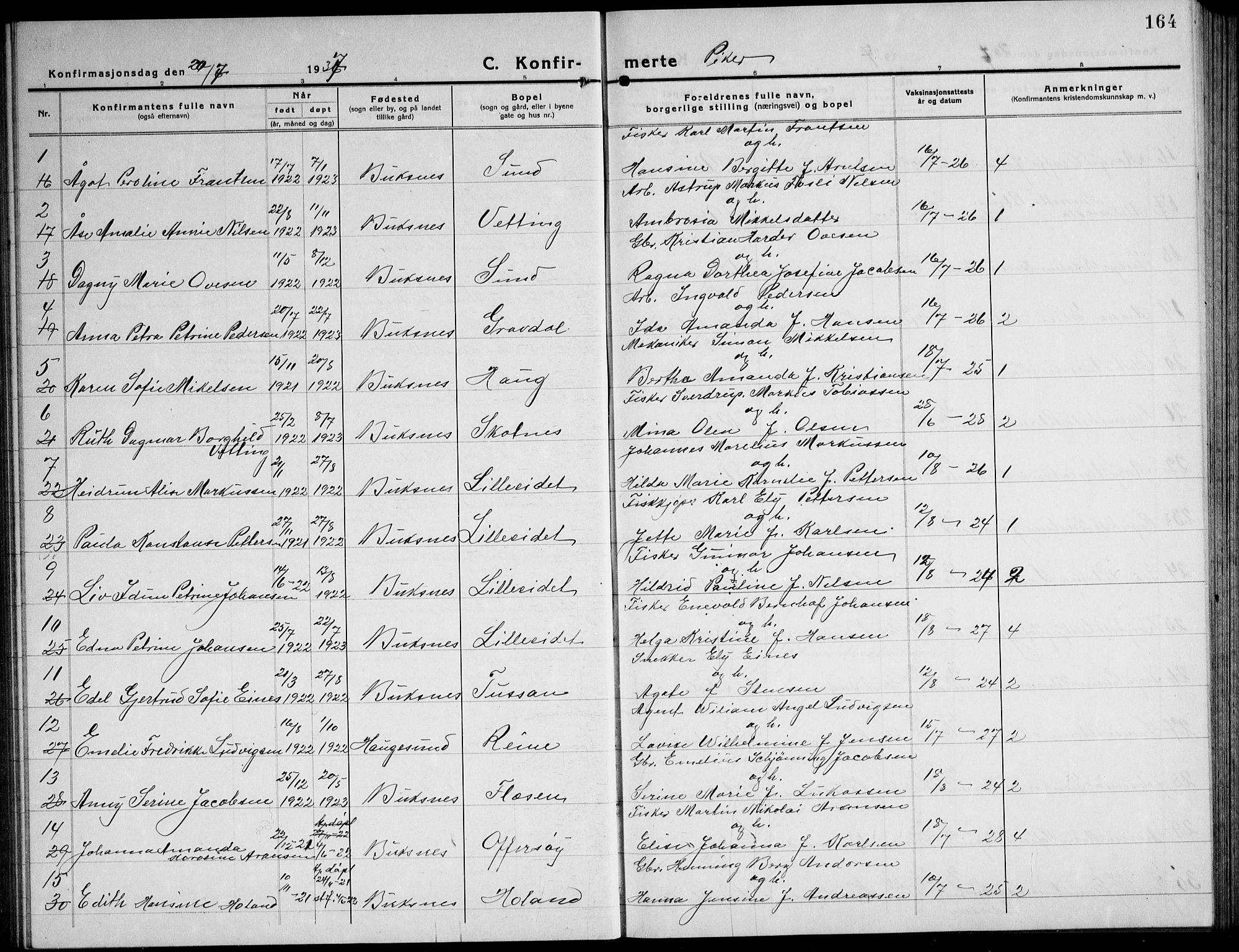 Ministerialprotokoller, klokkerbøker og fødselsregistre - Nordland, AV/SAT-A-1459/881/L1170: Klokkerbok nr. 881C07, 1930-1943, s. 164