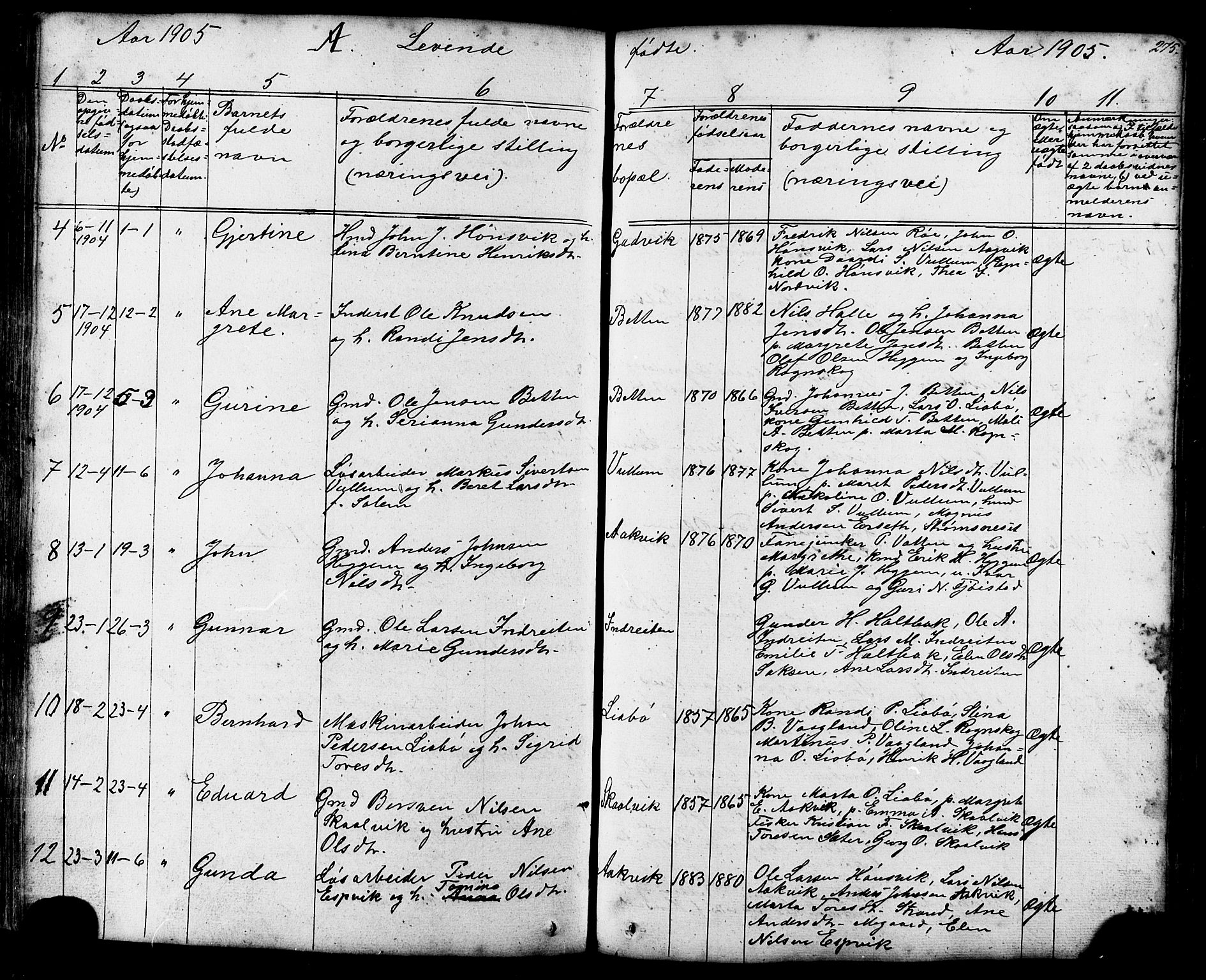 Ministerialprotokoller, klokkerbøker og fødselsregistre - Møre og Romsdal, AV/SAT-A-1454/576/L0890: Klokkerbok nr. 576C01, 1837-1908, s. 275