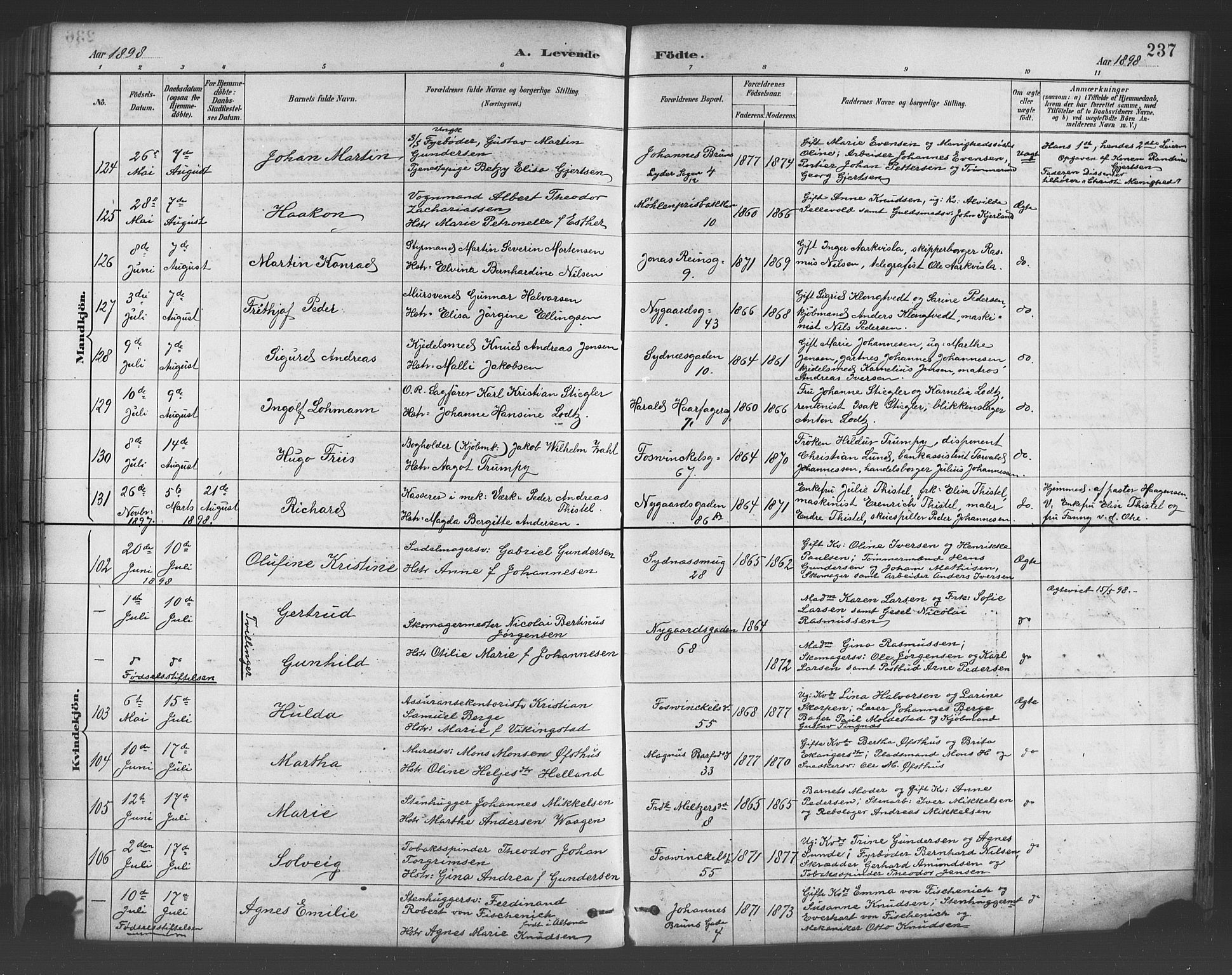 Johanneskirken sokneprestembete, AV/SAB-A-76001/H/Hab: Klokkerbok nr. A 1, 1885-1900, s. 237