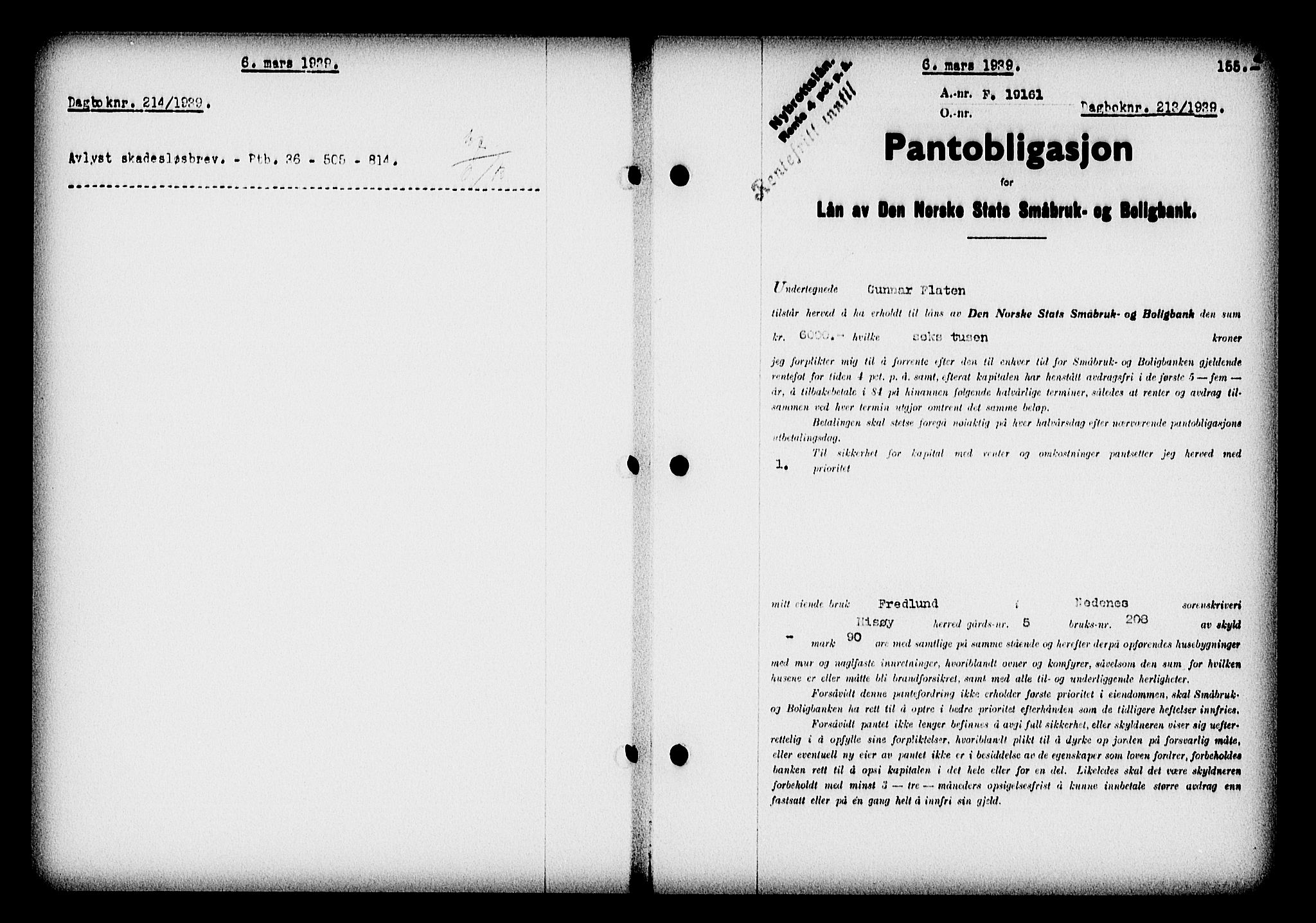 Nedenes sorenskriveri, SAK/1221-0006/G/Gb/Gba/L0046: Pantebok nr. 42, 1938-1939, Dagboknr: 213/1939