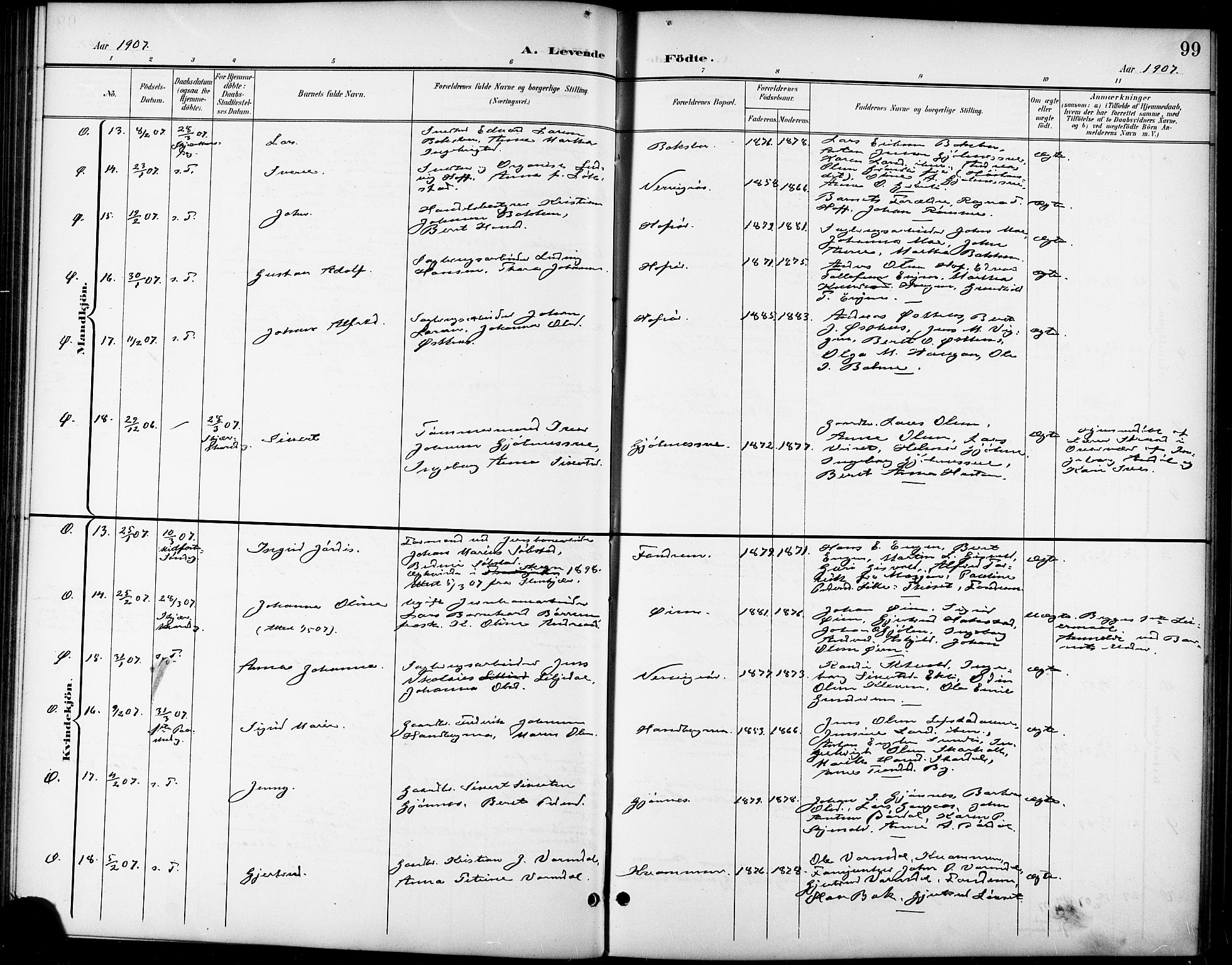 Ministerialprotokoller, klokkerbøker og fødselsregistre - Sør-Trøndelag, SAT/A-1456/668/L0819: Klokkerbok nr. 668C08, 1899-1912, s. 99