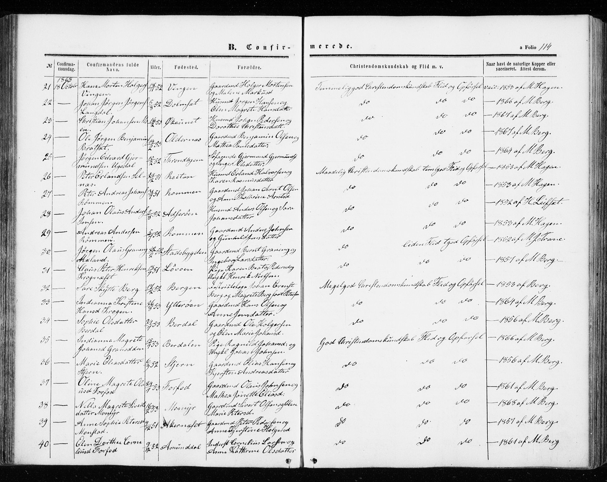 Ministerialprotokoller, klokkerbøker og fødselsregistre - Sør-Trøndelag, SAT/A-1456/655/L0678: Ministerialbok nr. 655A07, 1861-1873, s. 114