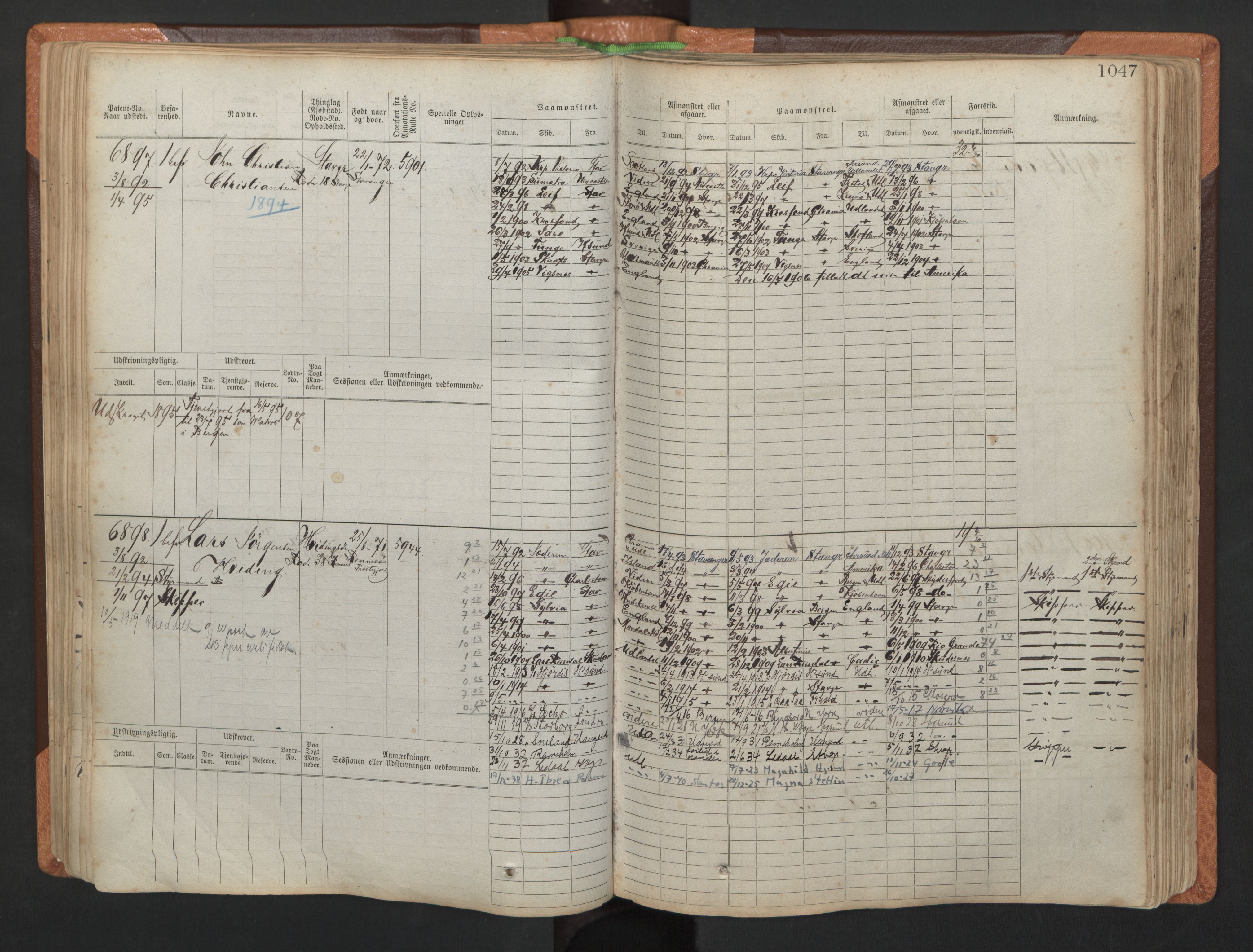 Stavanger sjømannskontor, AV/SAST-A-102006/F/Fb/Fbb/L0011: Sjøfartshovedrulle, patentnr. 6607-7206 (del 2), 1887-1896, s. 150