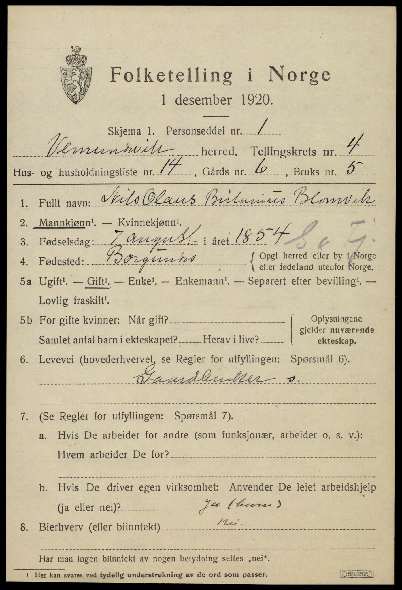 SAT, Folketelling 1920 for 1745 Vemundvik herred, 1920, s. 4353