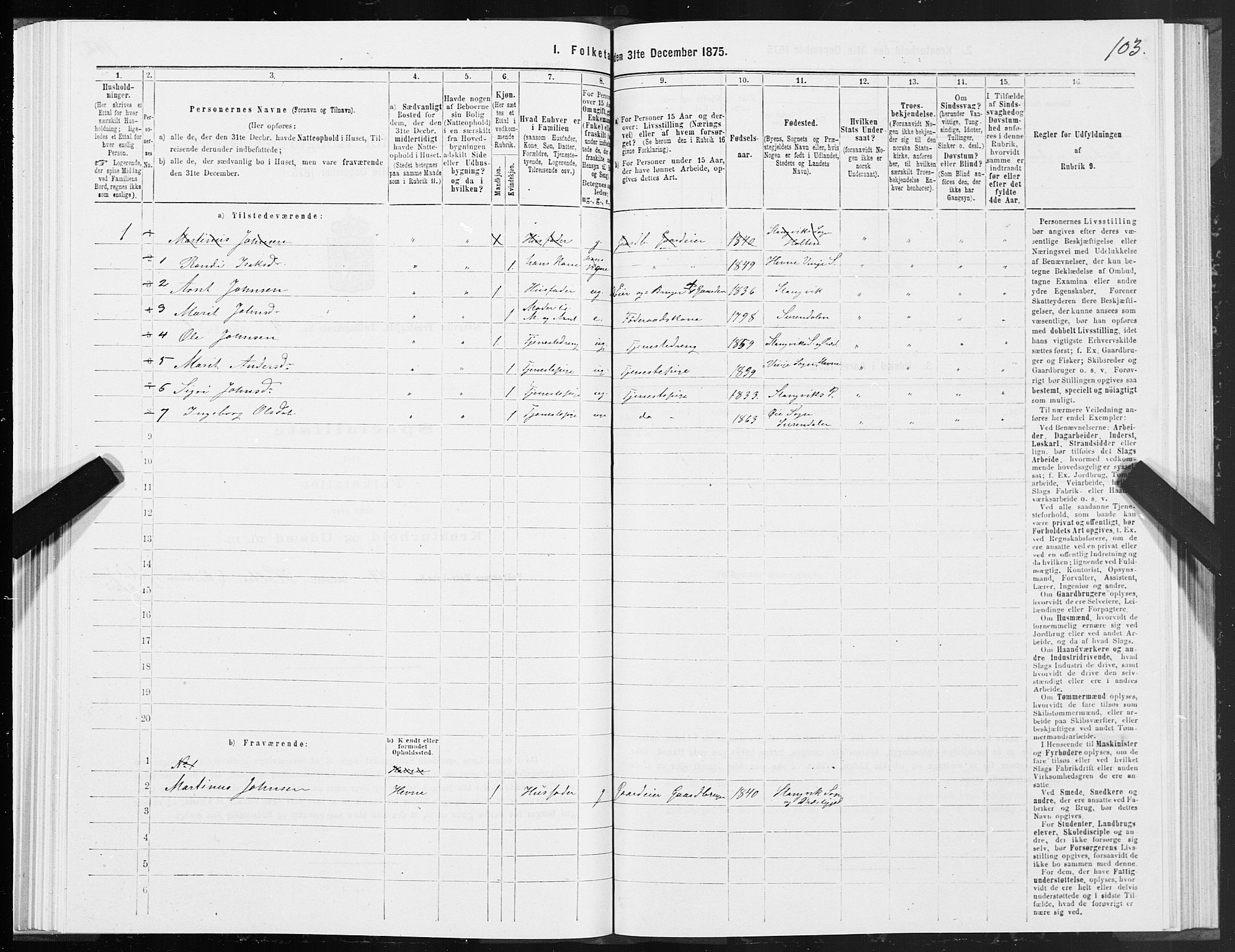 SAT, Folketelling 1875 for 1564P Stangvik prestegjeld, 1875, s. 2103