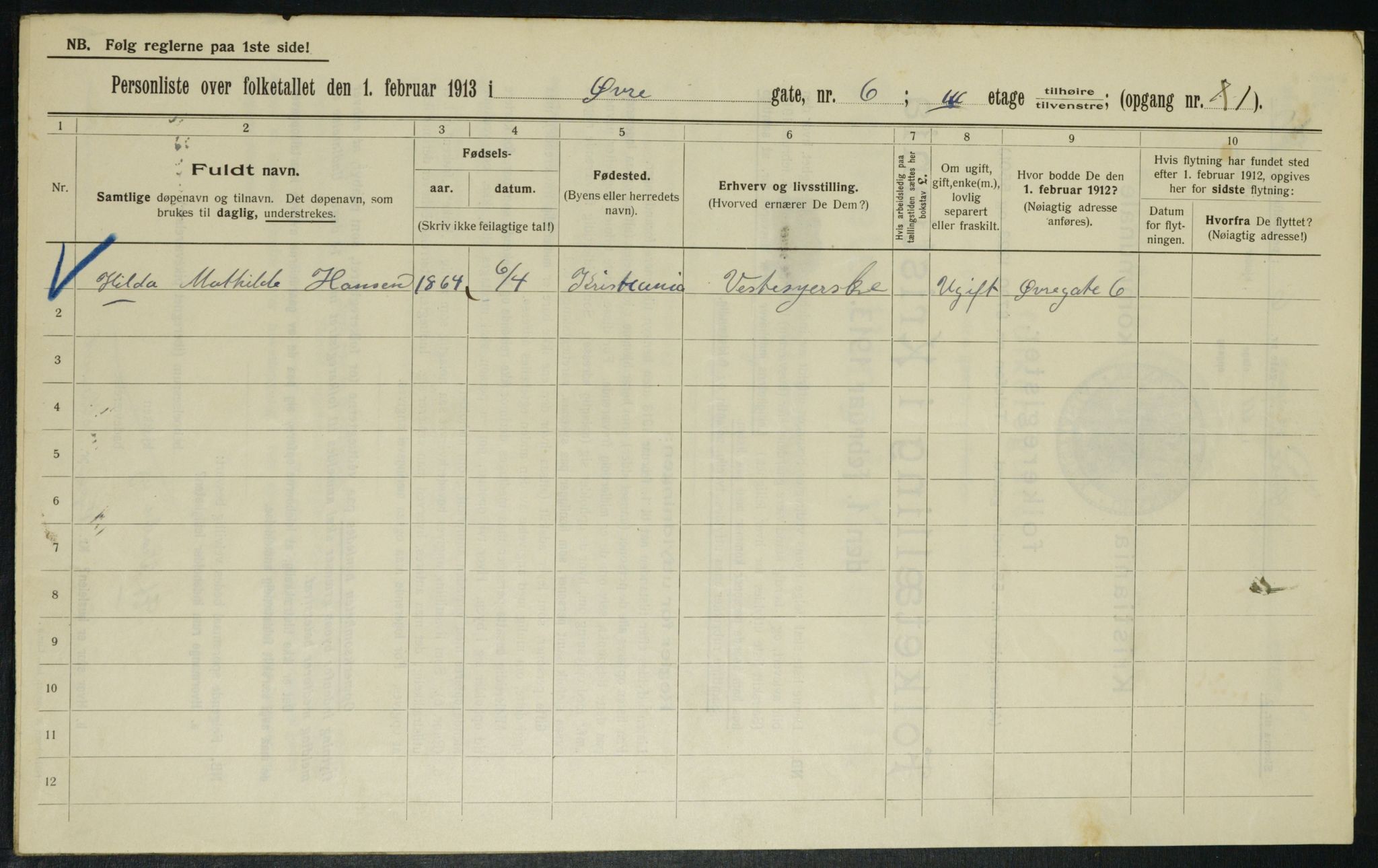 OBA, Kommunal folketelling 1.2.1913 for Kristiania, 1913, s. 129774