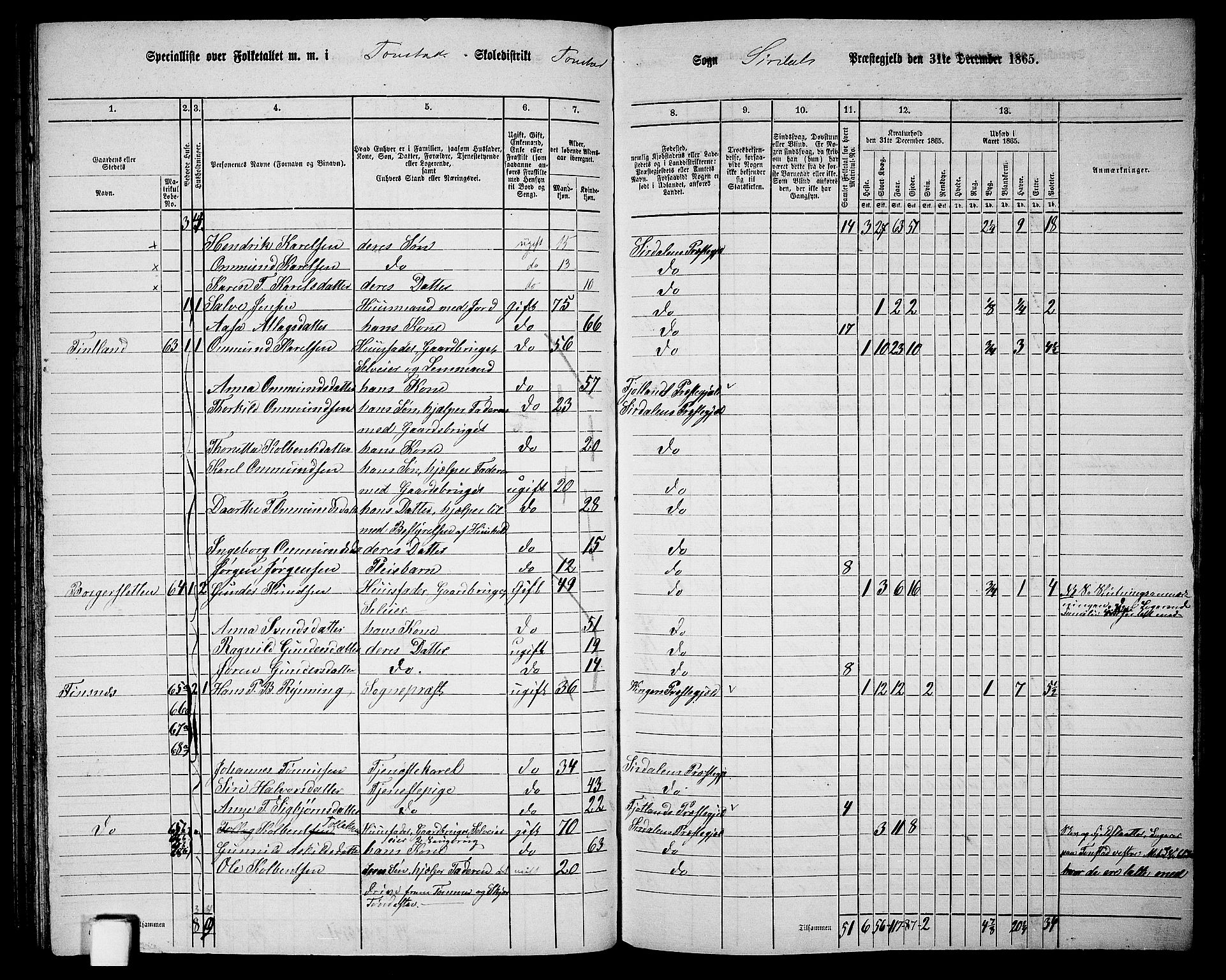 RA, Folketelling 1865 for 1046P Sirdal prestegjeld, 1865, s. 25