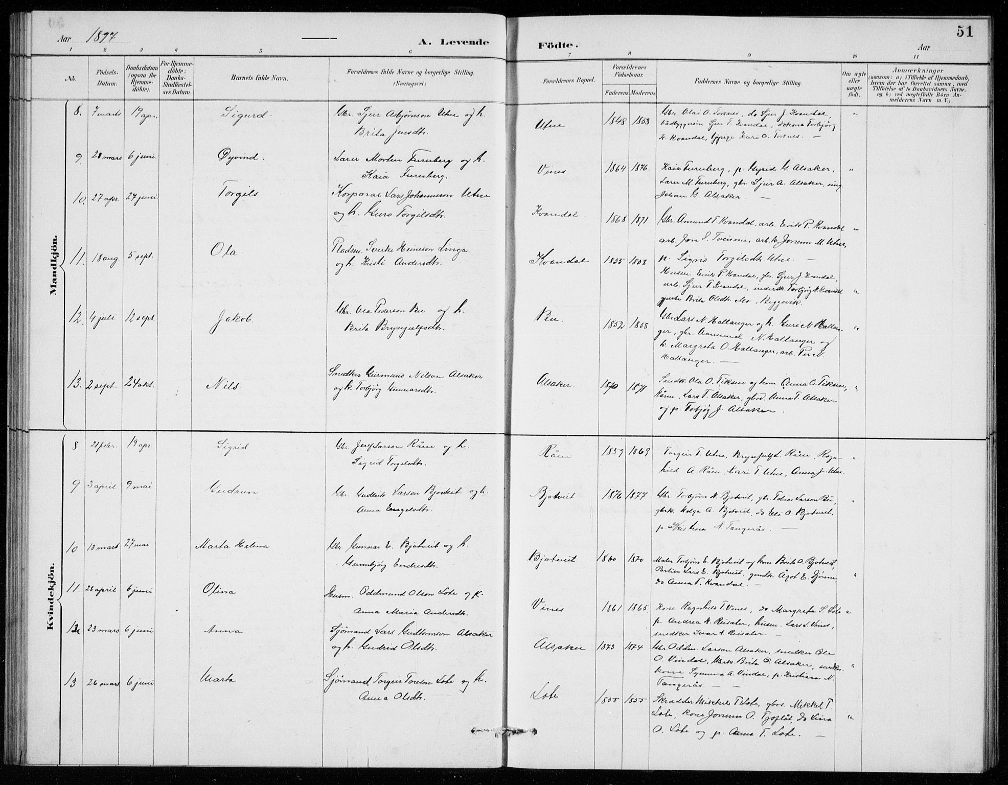 Ullensvang sokneprestembete, AV/SAB-A-78701/H/Hab: Klokkerbok nr. E  7, 1887-1929, s. 51
