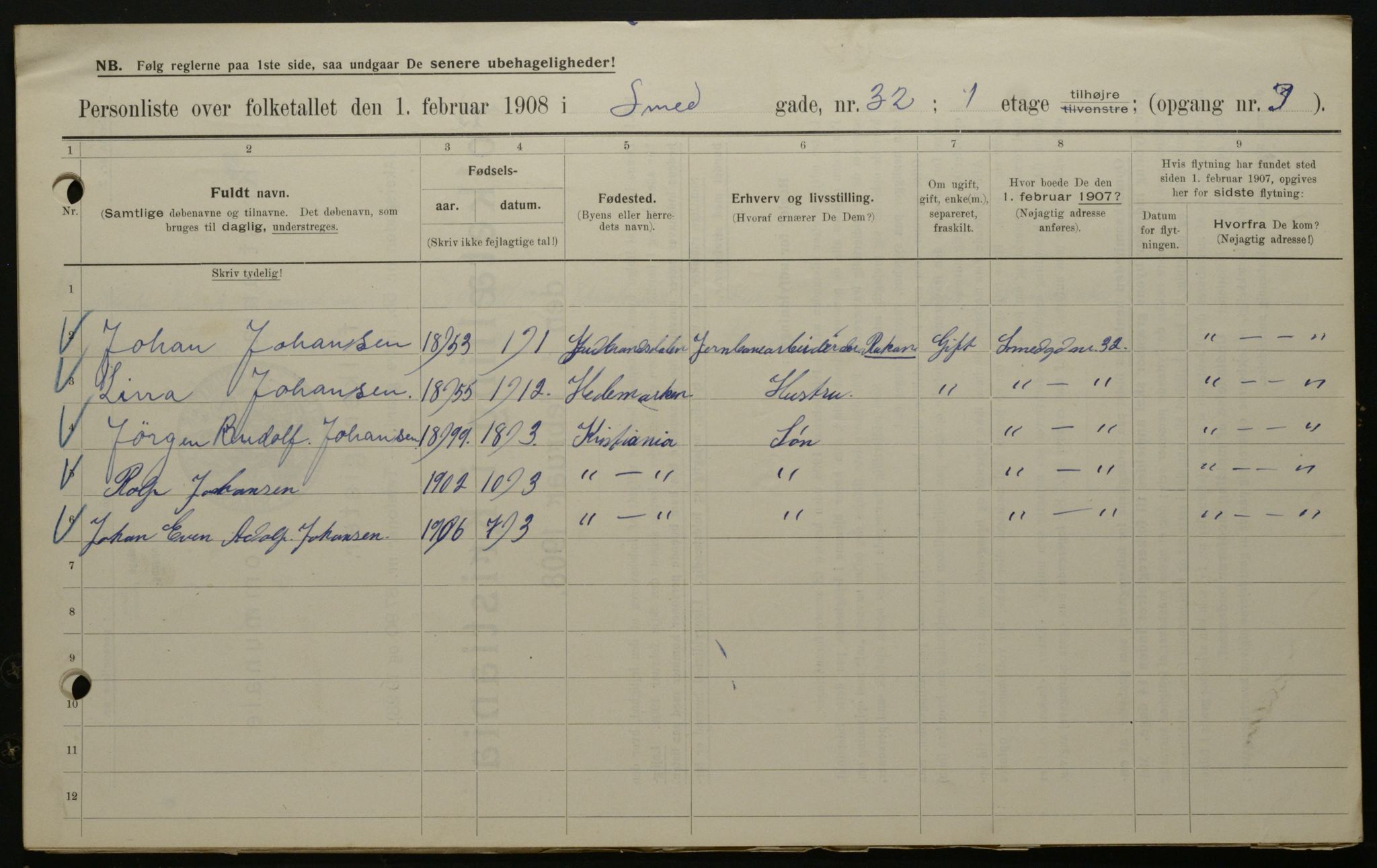 OBA, Kommunal folketelling 1.2.1908 for Kristiania kjøpstad, 1908, s. 87648