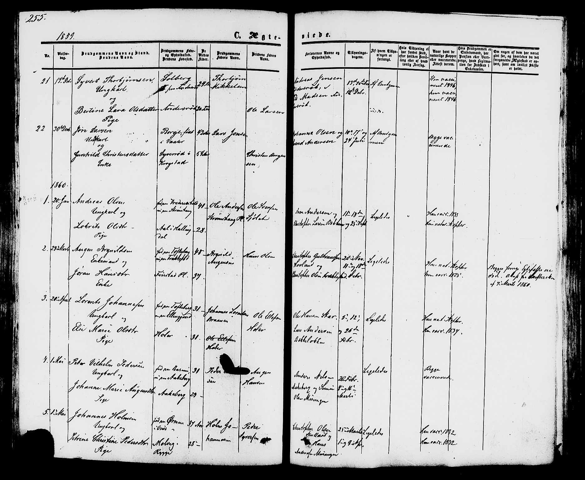 Råde prestekontor kirkebøker, AV/SAO-A-2009/F/Fa/L0006: Ministerialbok nr. 6, 1854-1877, s. 255