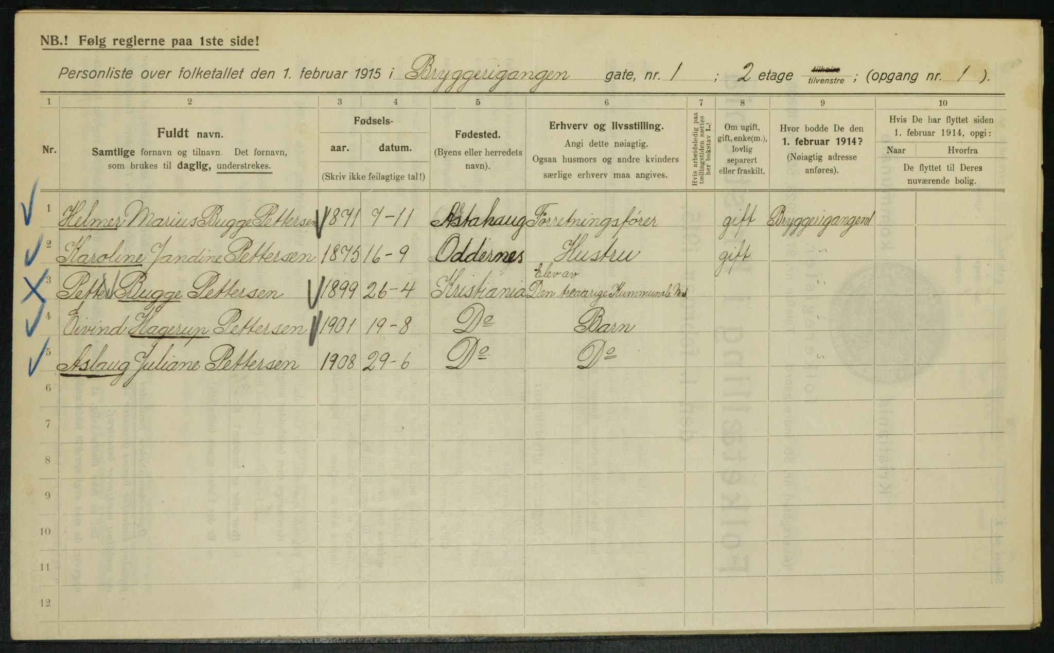 OBA, Kommunal folketelling 1.2.1915 for Kristiania, 1915, s. 9914