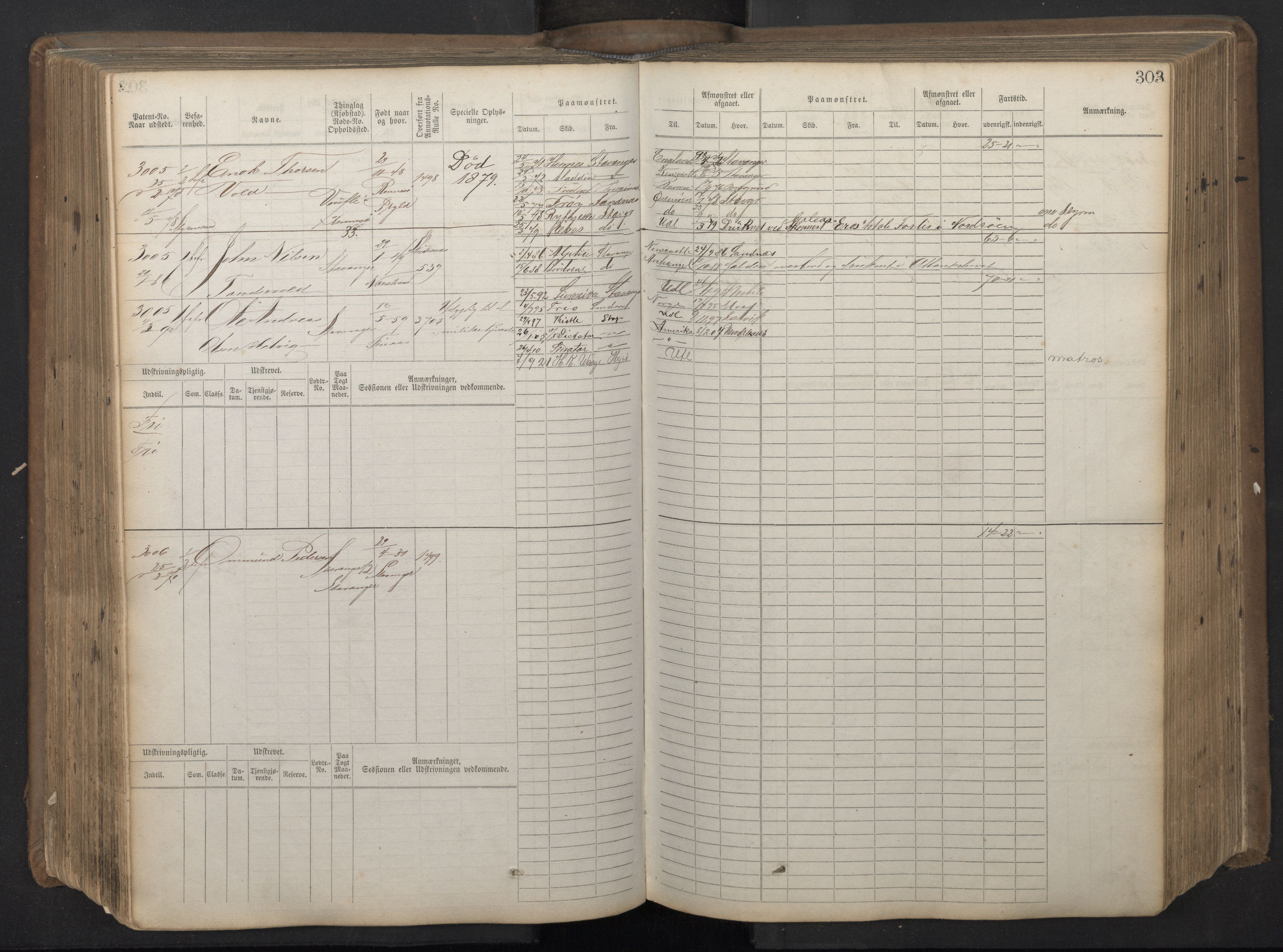 Stavanger sjømannskontor, AV/SAST-A-102006/F/Fb/Fbb/L0018: Sjøfartshovedrulle patnentnr. 2402-3602 (dublett), 1869, s. 307