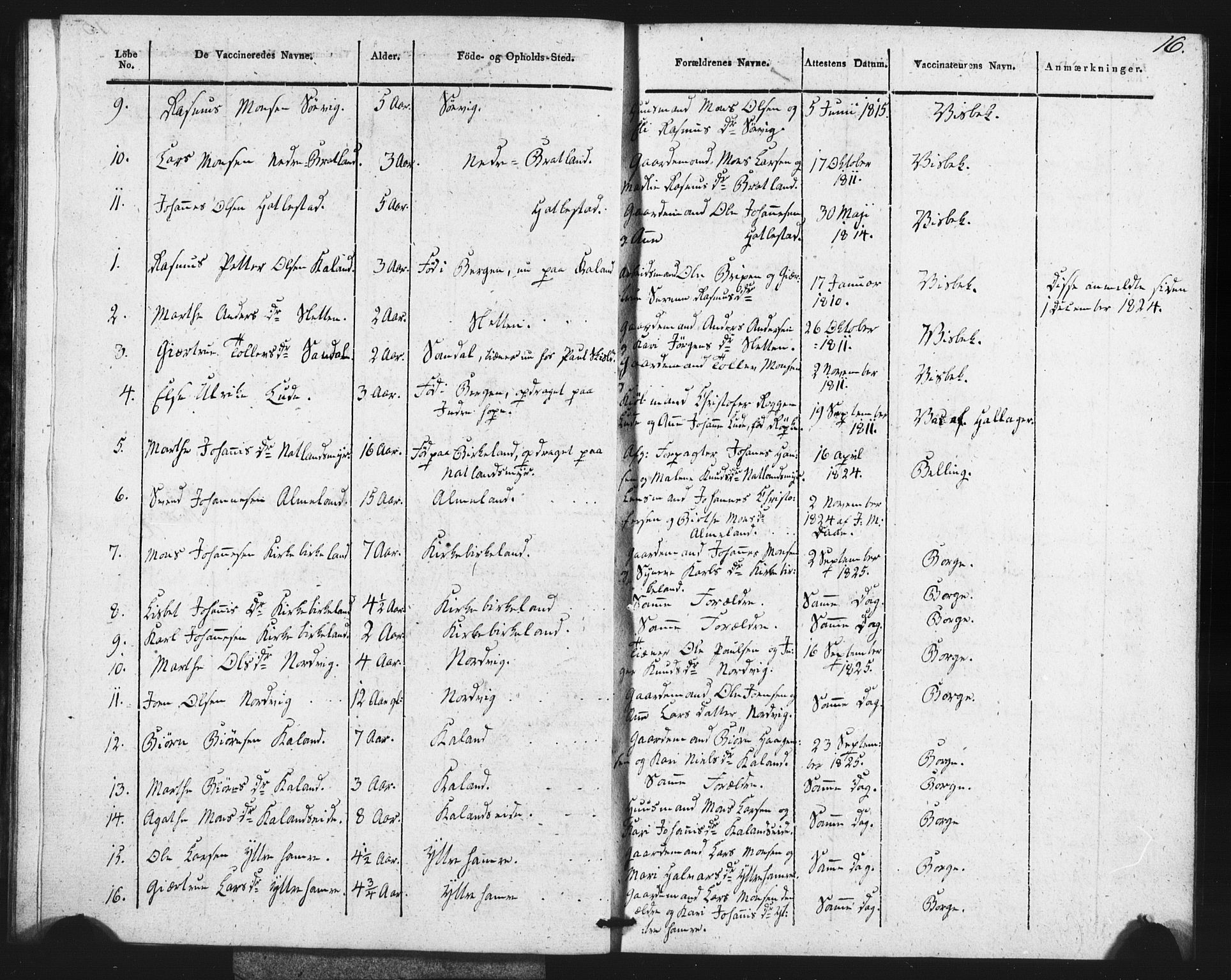 Fana Sokneprestembete, AV/SAB-A-75101/H/Haa/Haaa/L0013: Ministerialbok nr. A 13, 1819-1833, s. 16