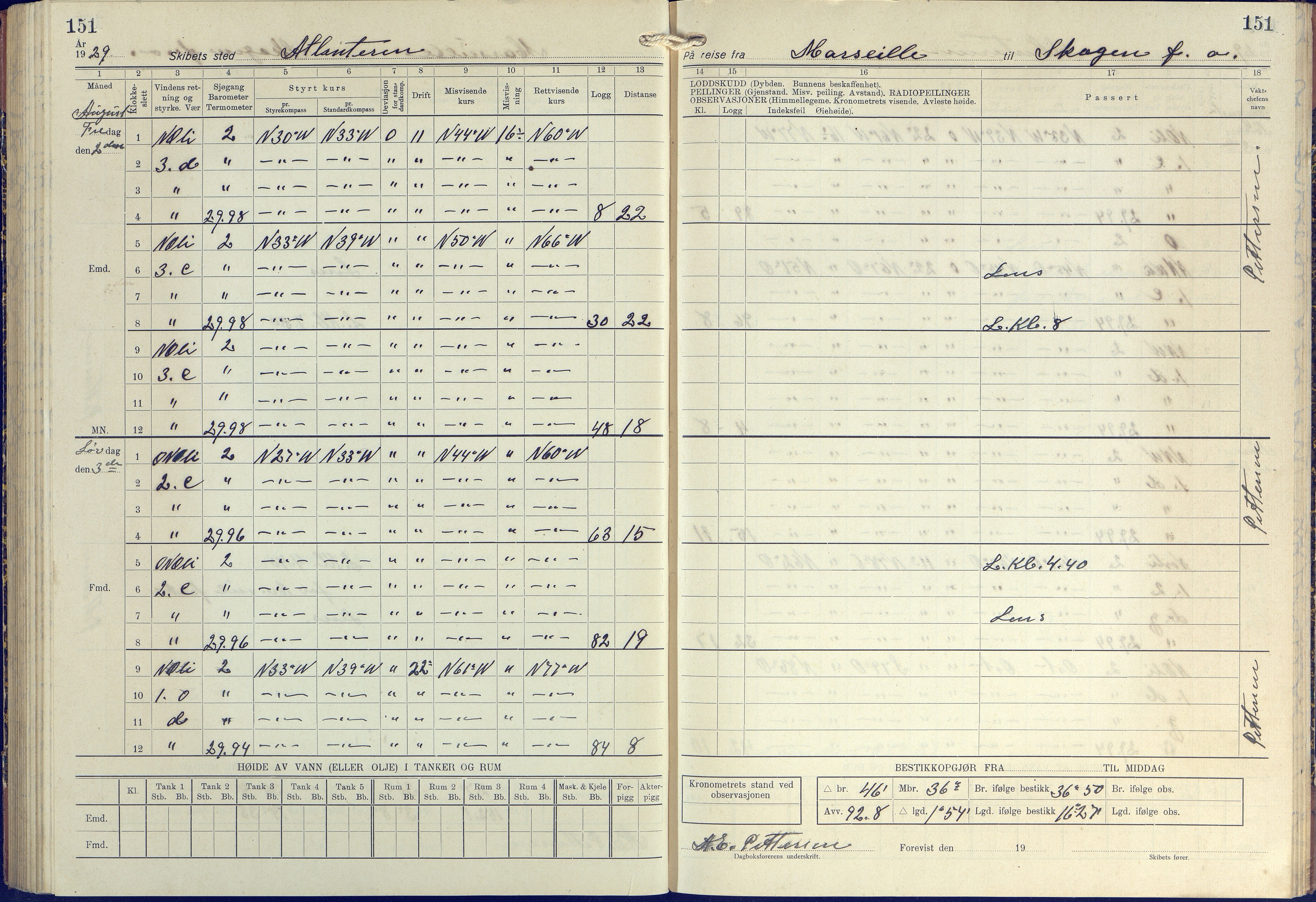 Fartøysarkivet, AAKS/PA-1934/F/L0272/0002: Pehr Ugland (bark) / Pehr Ugland (bark) skipsjournal 1928-1929, 1928-1929, s. 151