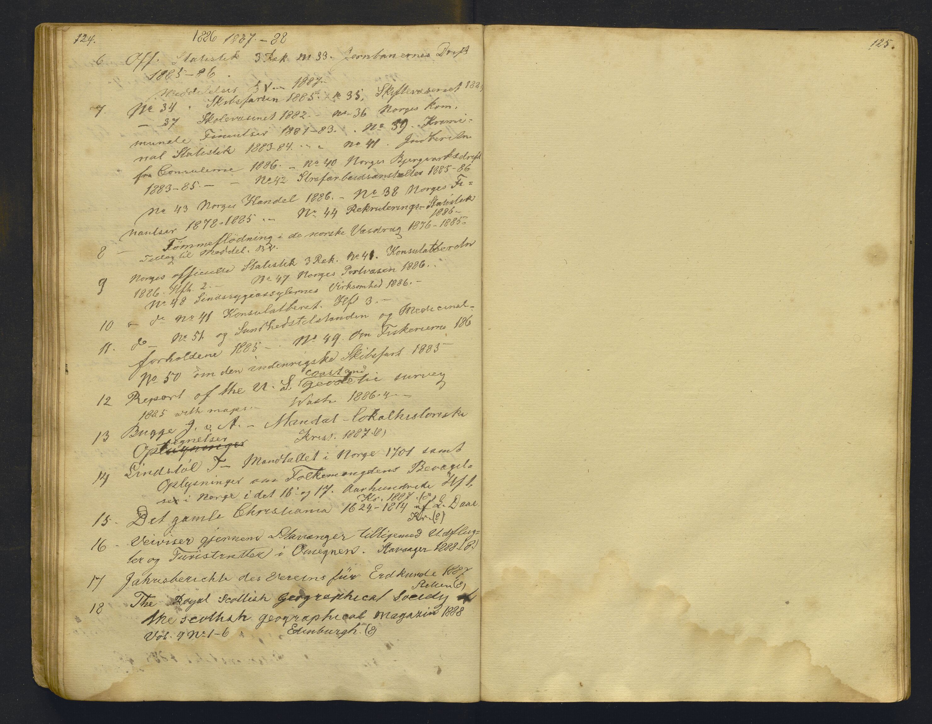 Bergens Museum, AV/SAB-A-17301/05/G/Gb/L0001: Tilleggskatalog ved Historisk-Antikvarisk avdeling, 1883-1888, s. 124-125