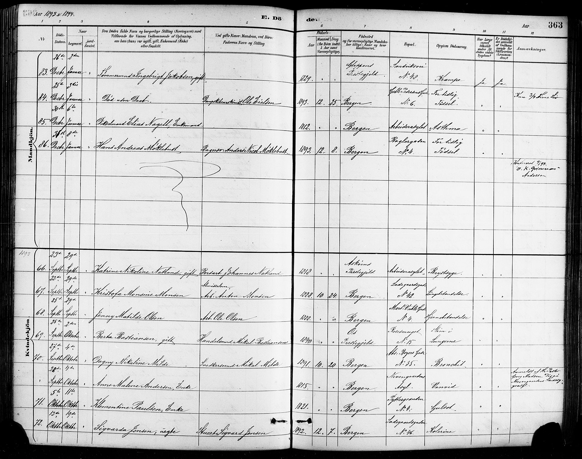 Sandviken Sokneprestembete, AV/SAB-A-77601/H/Hb/L0002: Klokkerbok nr. A 3, 1888-1902, s. 363
