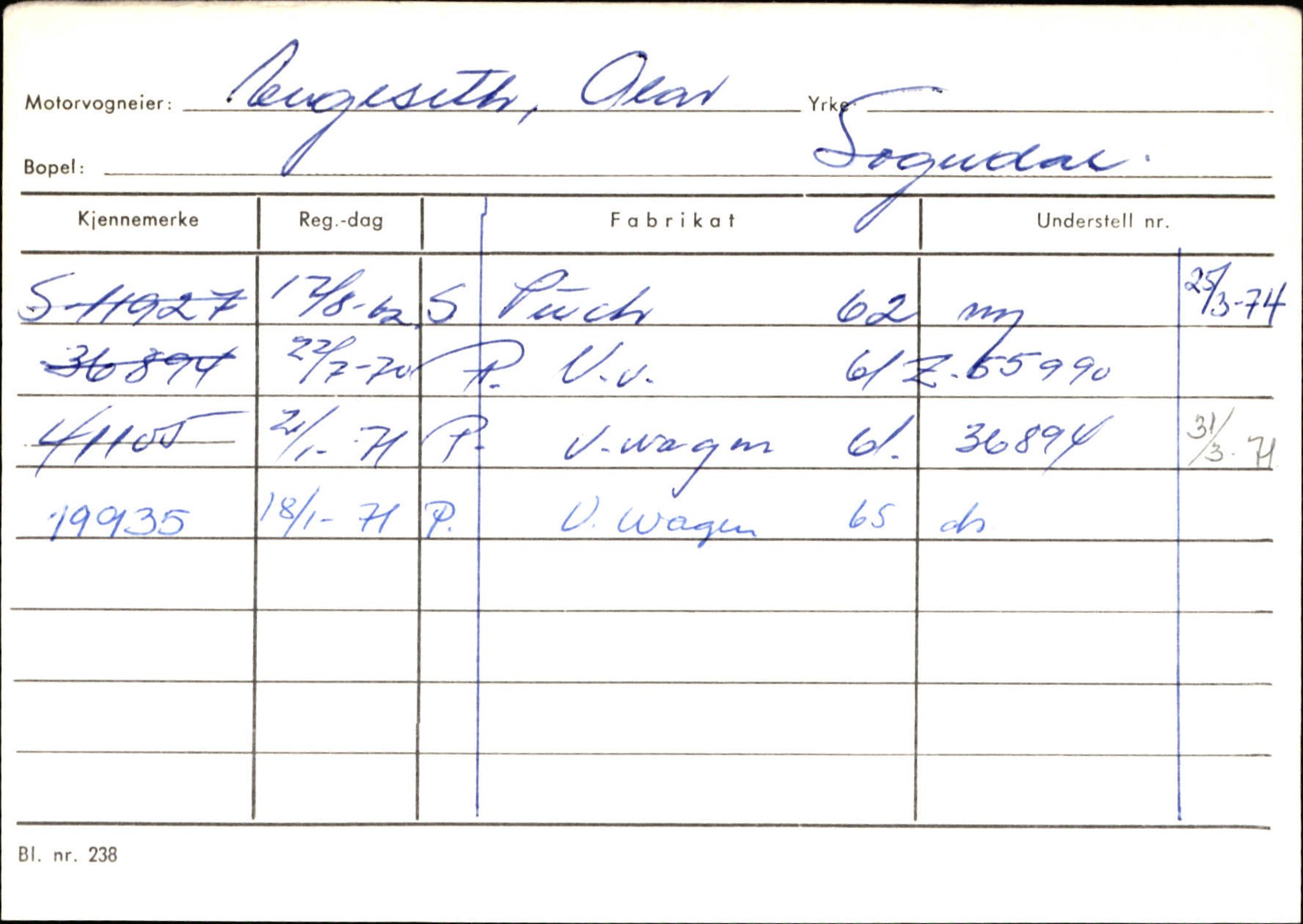 Statens vegvesen, Sogn og Fjordane vegkontor, AV/SAB-A-5301/4/F/L0124: Eigarregister Sogndal A-U, 1945-1975, s. 406