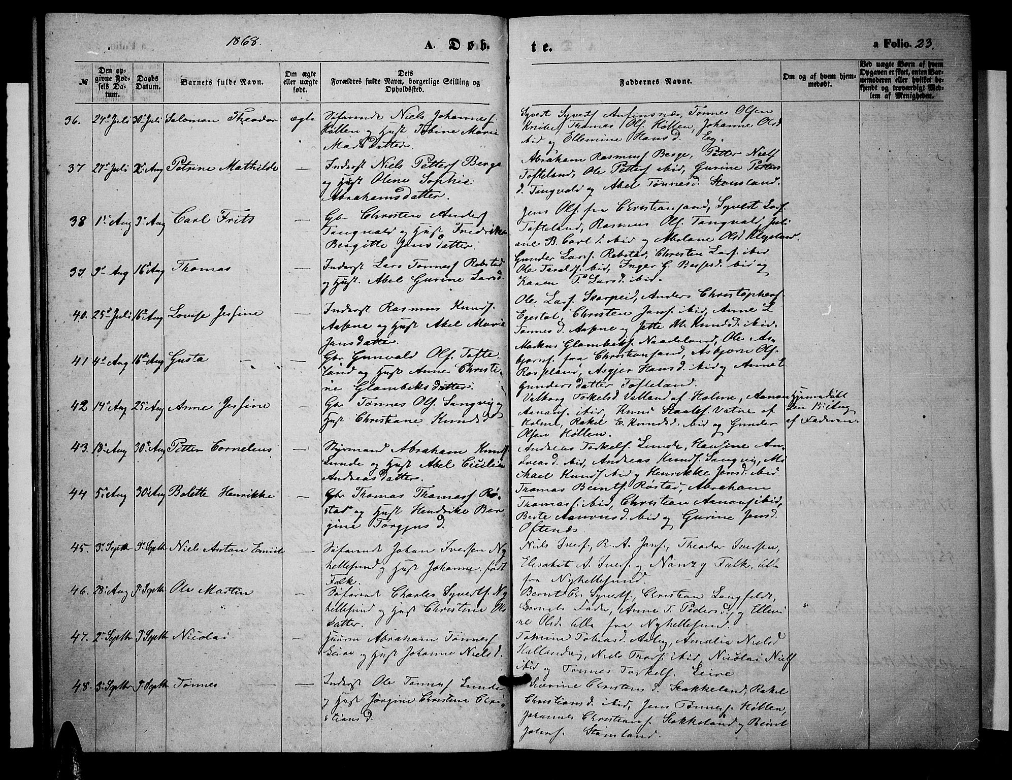 Søgne sokneprestkontor, AV/SAK-1111-0037/F/Fb/Fbb/L0004: Klokkerbok nr. B 4, 1864-1883, s. 23