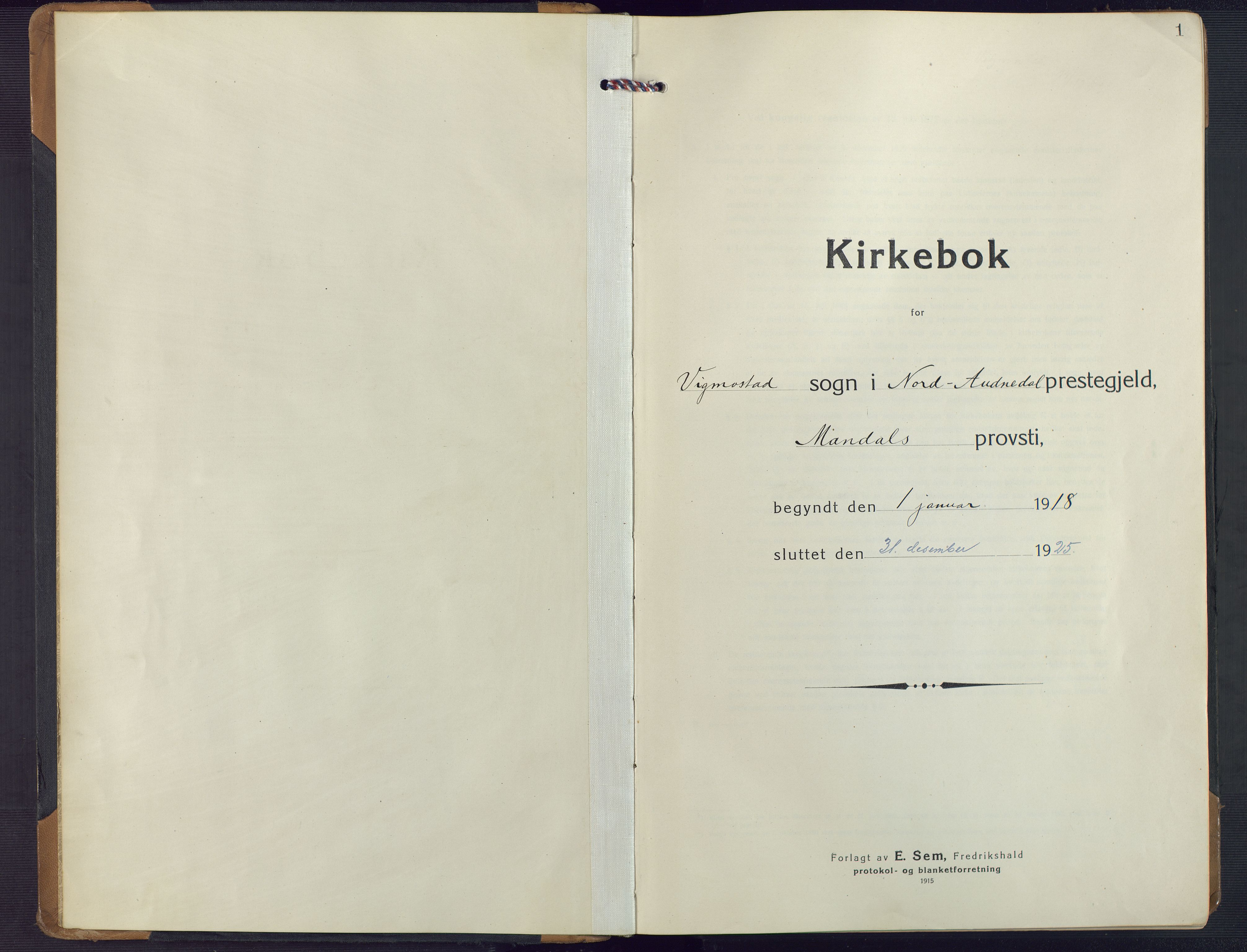 Nord-Audnedal sokneprestkontor, SAK/1111-0032/F/Fa/Fab/L0005: Ministerialbok nr. A 5, 1918-1925, s. 0-1