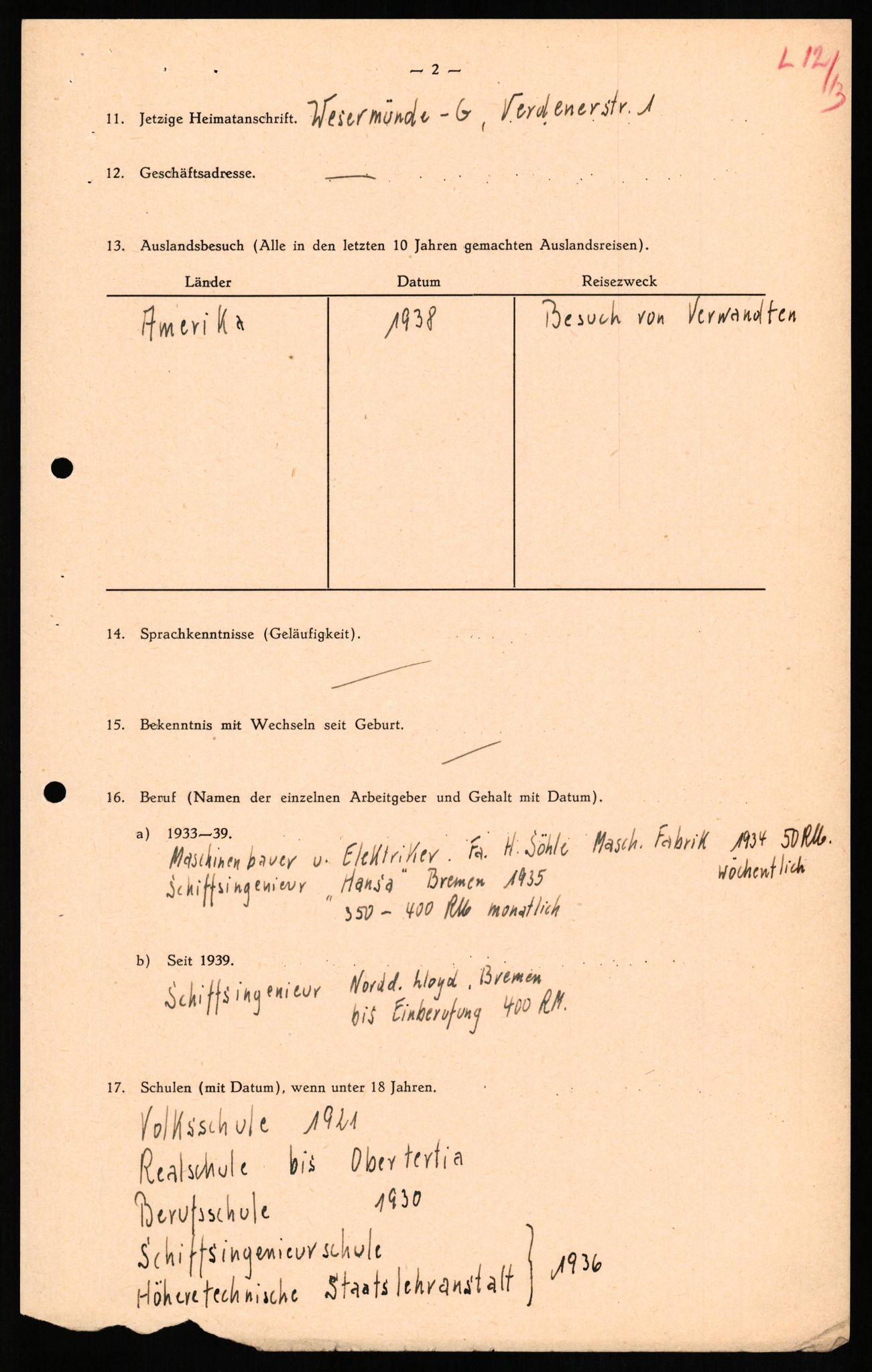 Forsvaret, Forsvarets overkommando II, AV/RA-RAFA-3915/D/Db/L0020: CI Questionaires. Tyske okkupasjonsstyrker i Norge. Tyskere., 1945-1946, s. 254