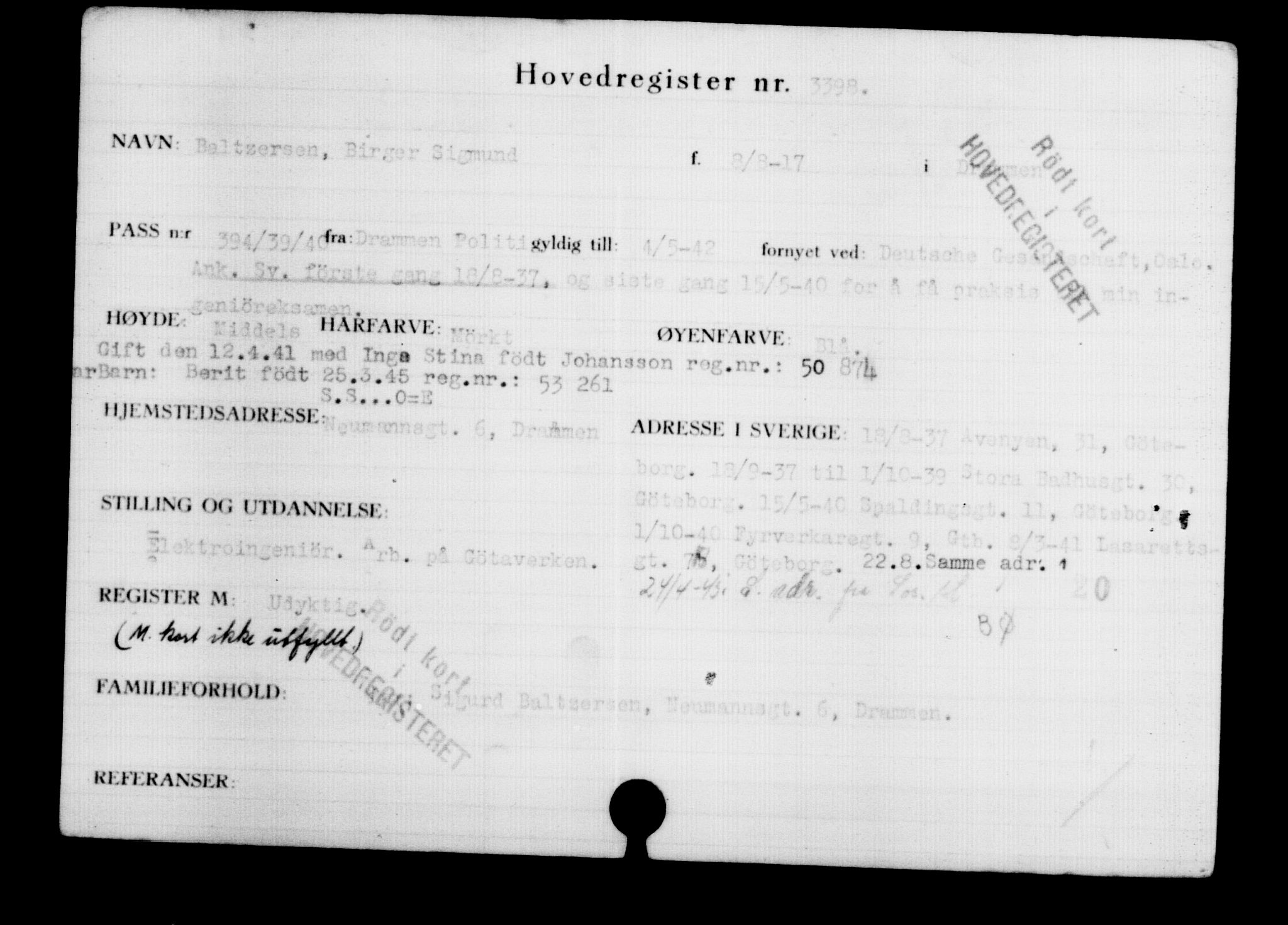 Utenriksstasjonene, Legasjonen i Stockholm, Flyktningkontoret, AV/RA-S-6753/V/Va/L0003: Kjesäterkartoteket, flyktninger med registreringsnr. 2001-3495, 1940-1945, s. 1895