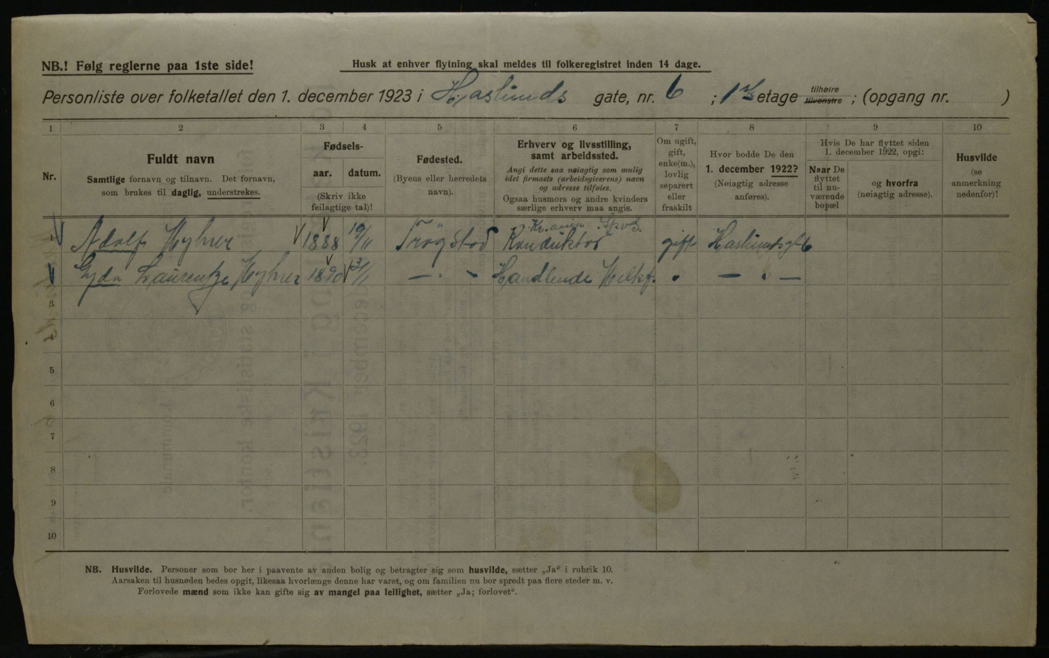 OBA, Kommunal folketelling 1.12.1923 for Kristiania, 1923, s. 30111