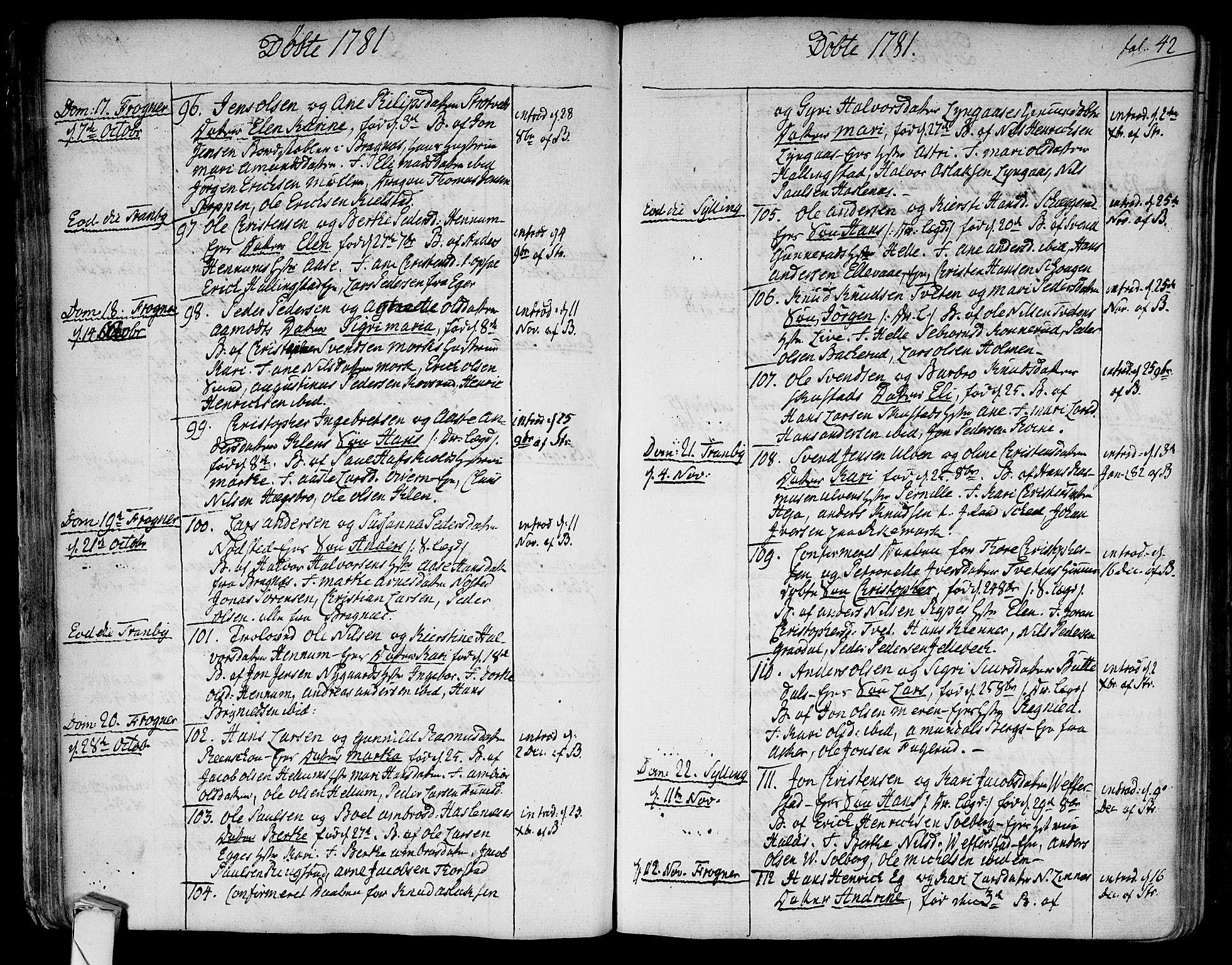 Lier kirkebøker, SAKO/A-230/F/Fa/L0006: Ministerialbok nr. I 6, 1777-1794, s. 42