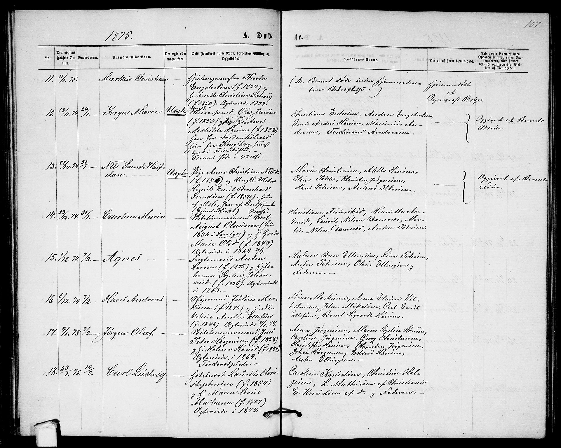 Moss prestekontor Kirkebøker, AV/SAO-A-2003/G/Ga/L0004: Klokkerbok nr.  I 4, 1869-1877, s. 107