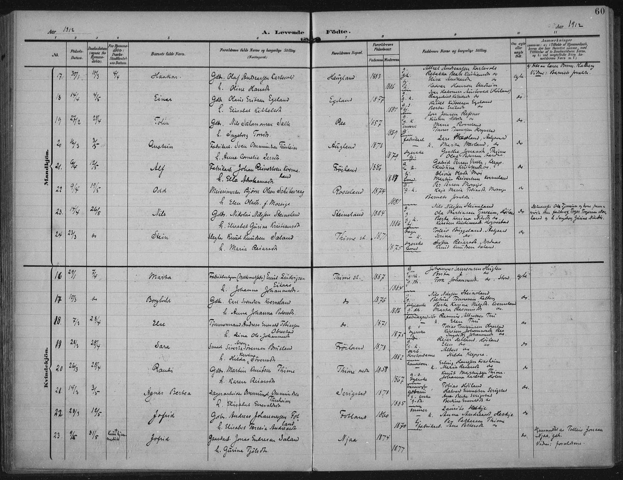 Lye sokneprestkontor, AV/SAST-A-101794/002/A/L0001: Ministerialbok nr. A 12, 1904-1920, s. 60