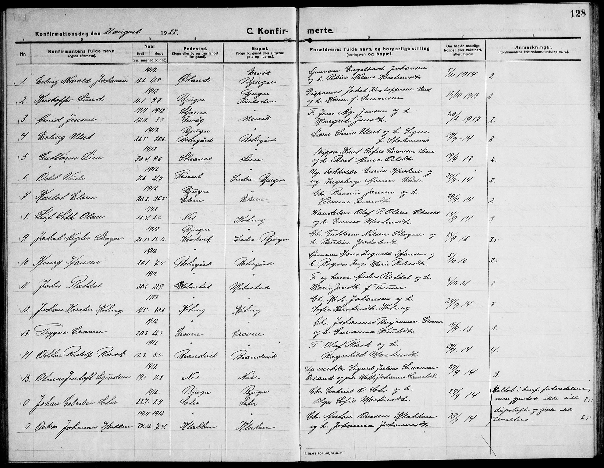 Ministerialprotokoller, klokkerbøker og fødselsregistre - Sør-Trøndelag, SAT/A-1456/651/L0648: Klokkerbok nr. 651C02, 1915-1945, s. 128