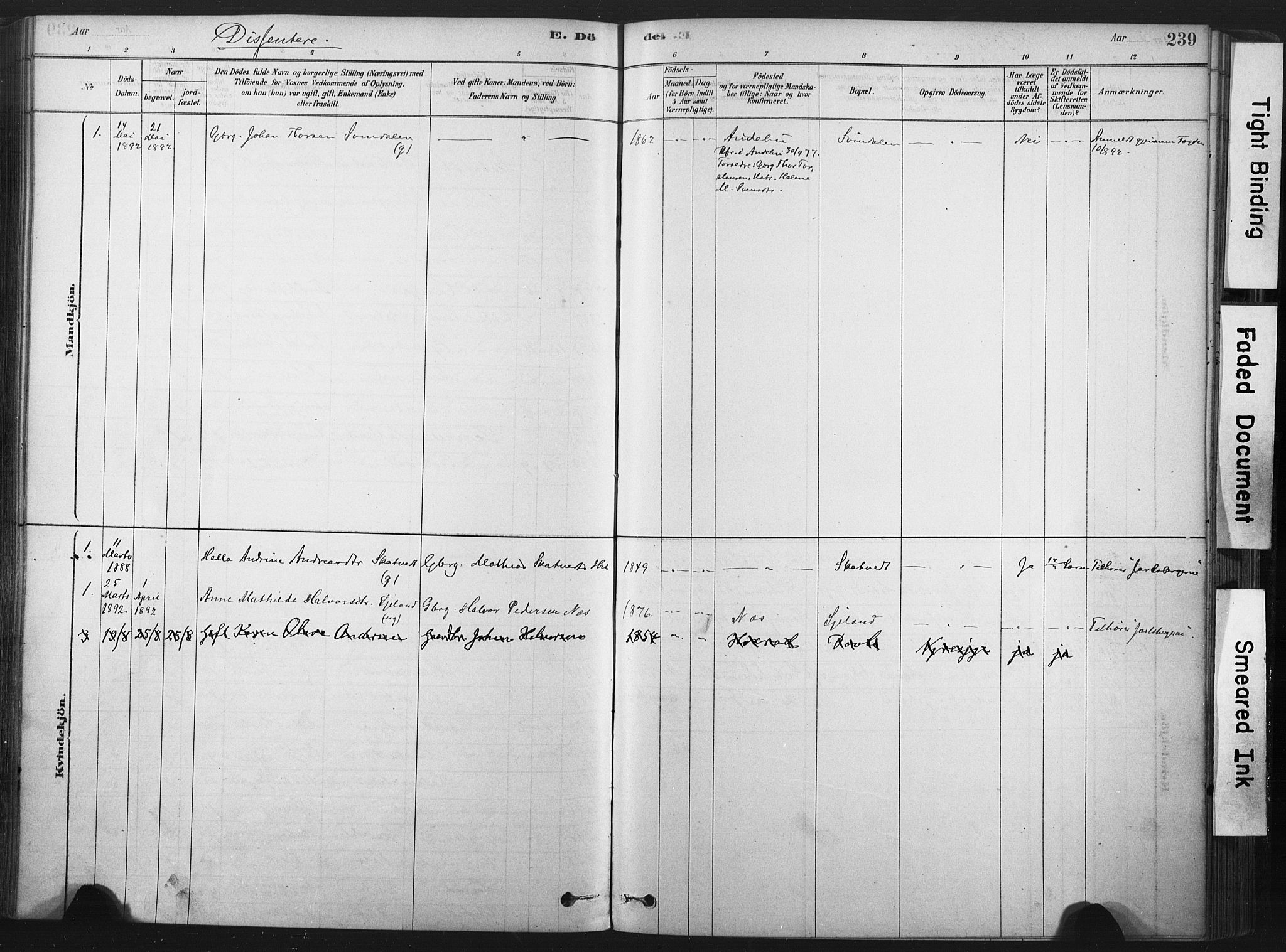 Andebu kirkebøker, AV/SAKO-A-336/F/Fa/L0007: Ministerialbok nr. I 7, 1878-1899, s. 239