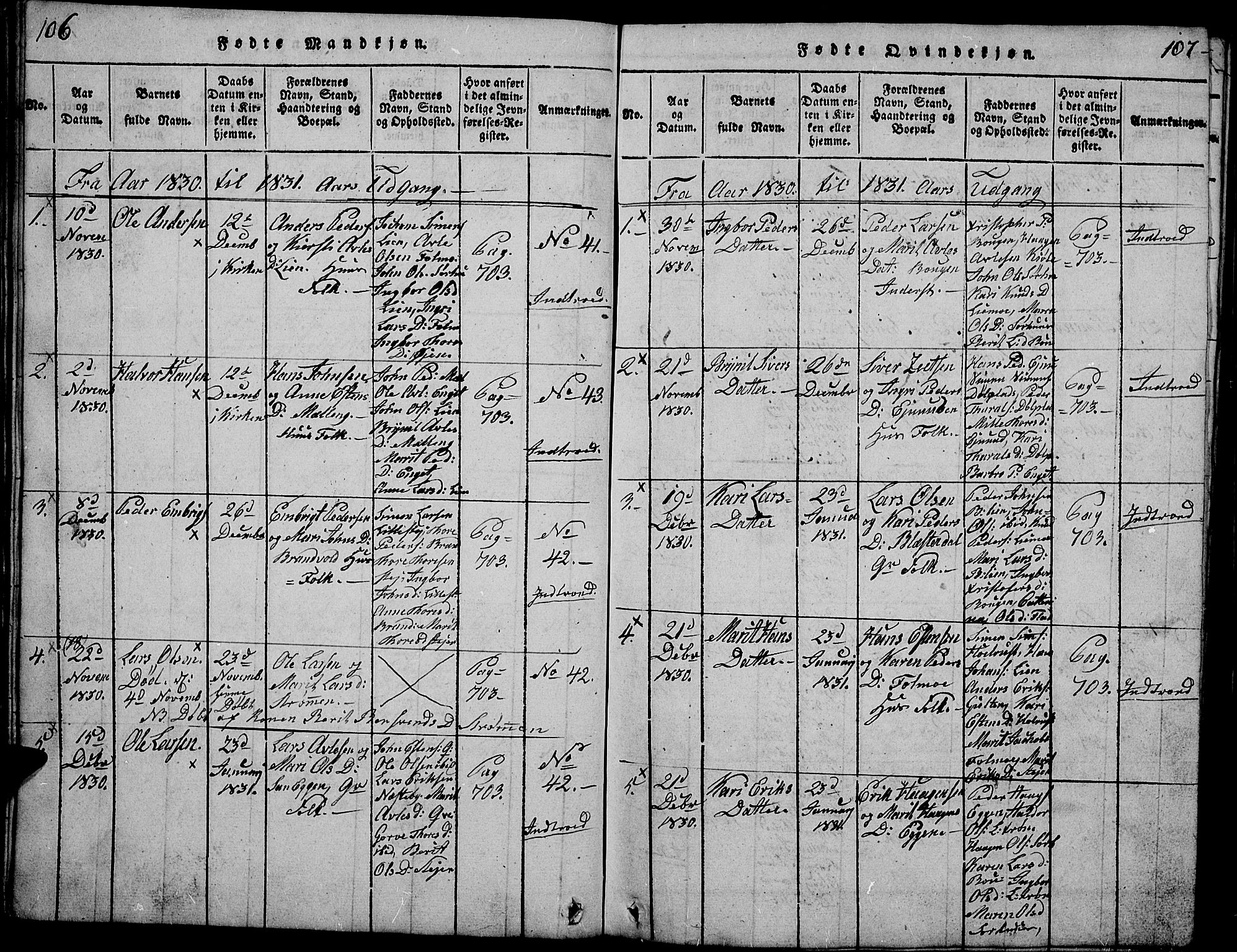 Tynset prestekontor, AV/SAH-PREST-058/H/Ha/Hab/L0002: Klokkerbok nr. 2, 1814-1862, s. 106-107