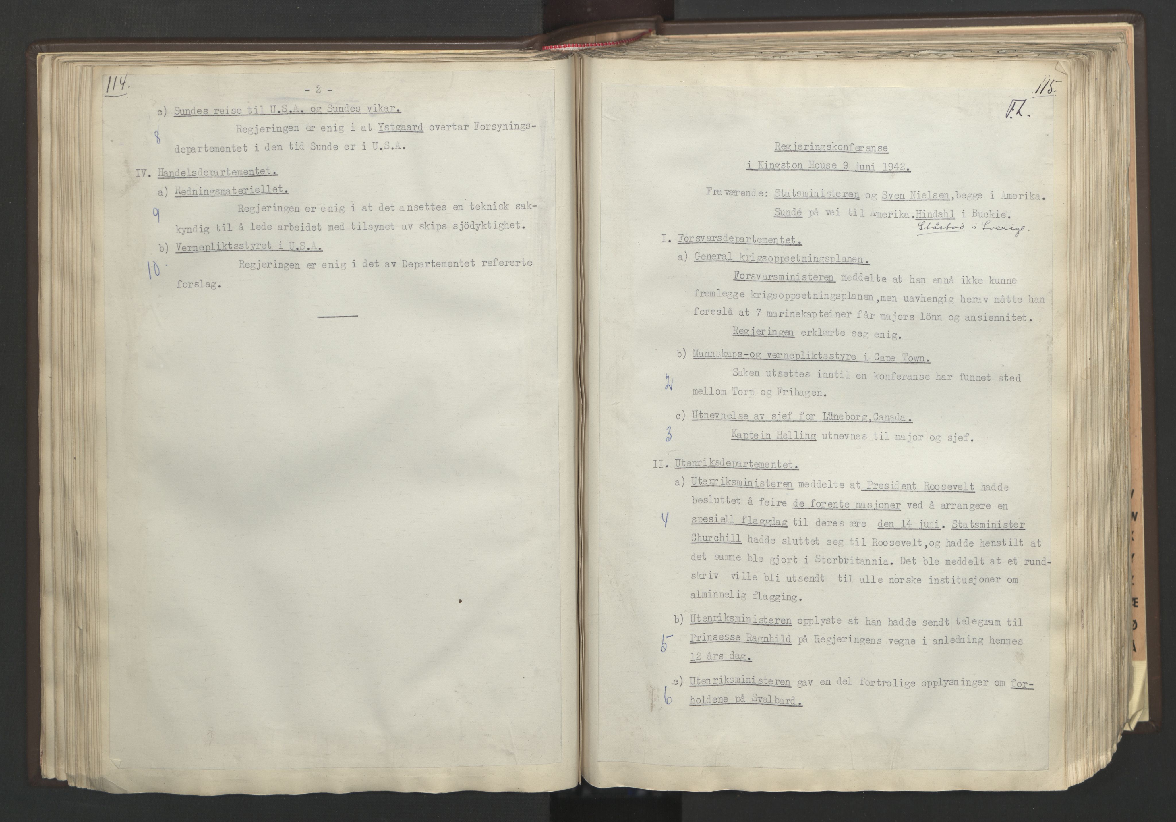 Statsministerens kontor, AV/RA-S-1005/A/Aa/L0002: Referat fra regjeringskonferanser, 1942-1943, s. 114-115