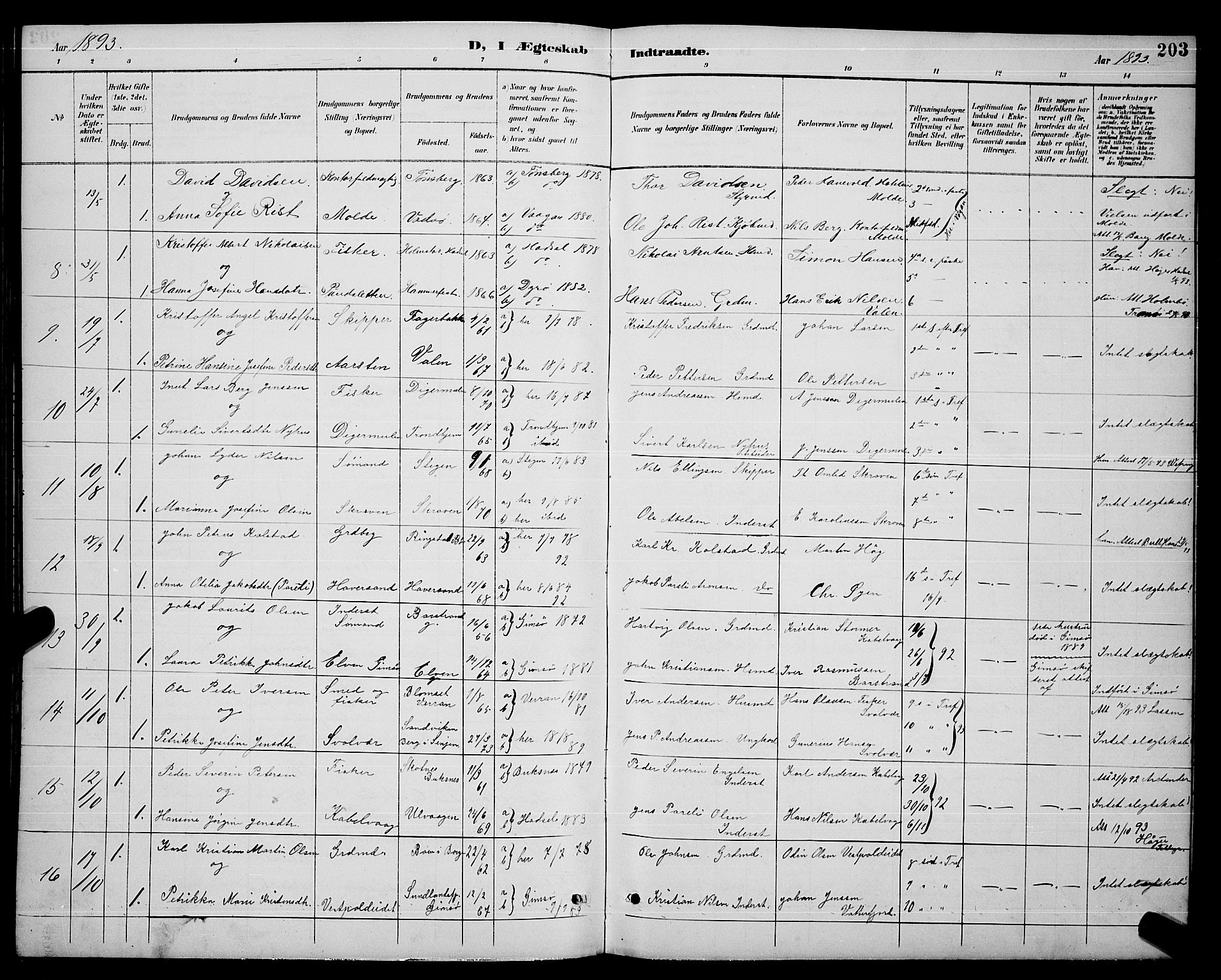 Ministerialprotokoller, klokkerbøker og fødselsregistre - Nordland, AV/SAT-A-1459/874/L1077: Klokkerbok nr. 874C06, 1891-1900, s. 203