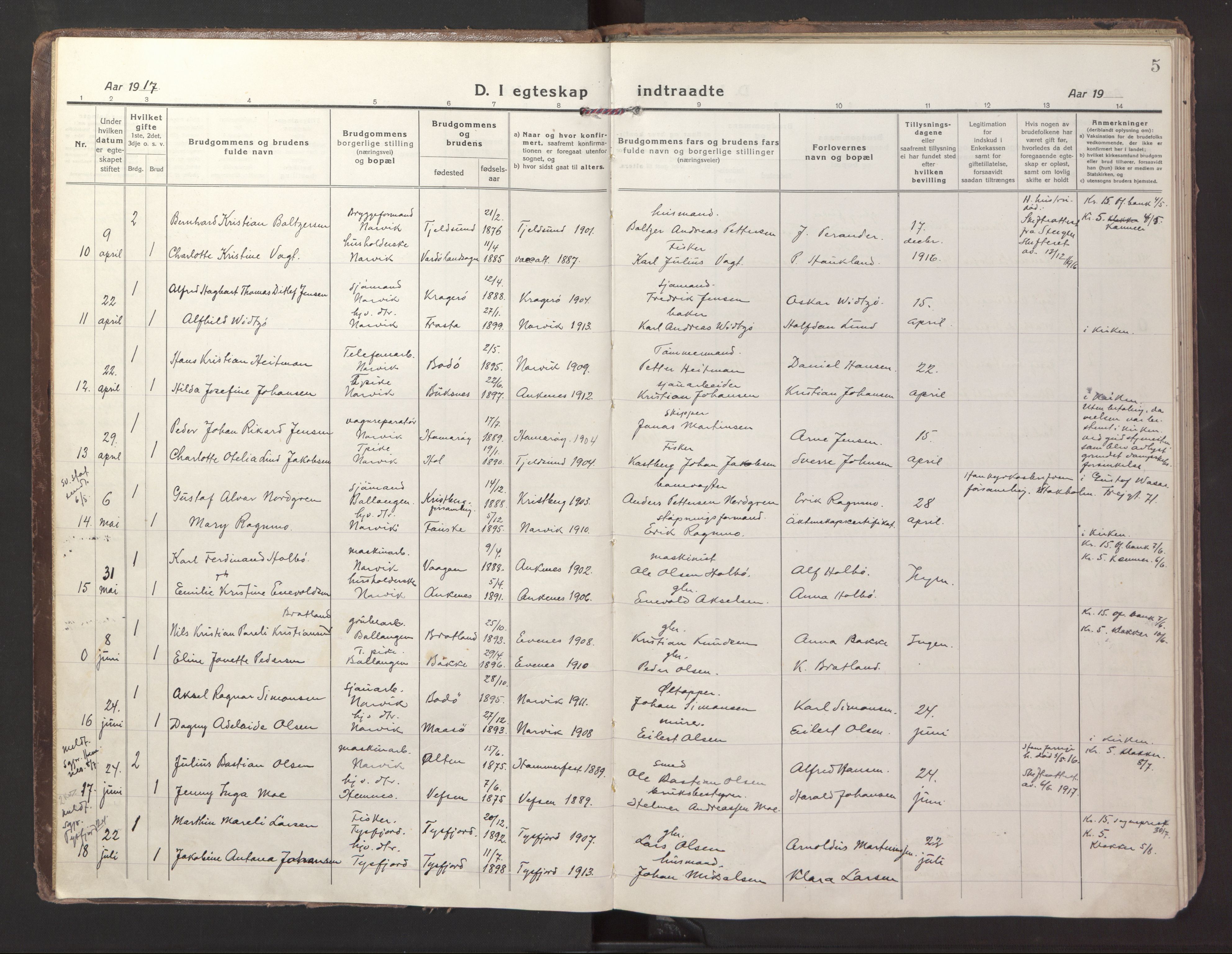 Ministerialprotokoller, klokkerbøker og fødselsregistre - Nordland, AV/SAT-A-1459/871/L1002: Ministerialbok nr. 871A18, 1917-1926, s. 5