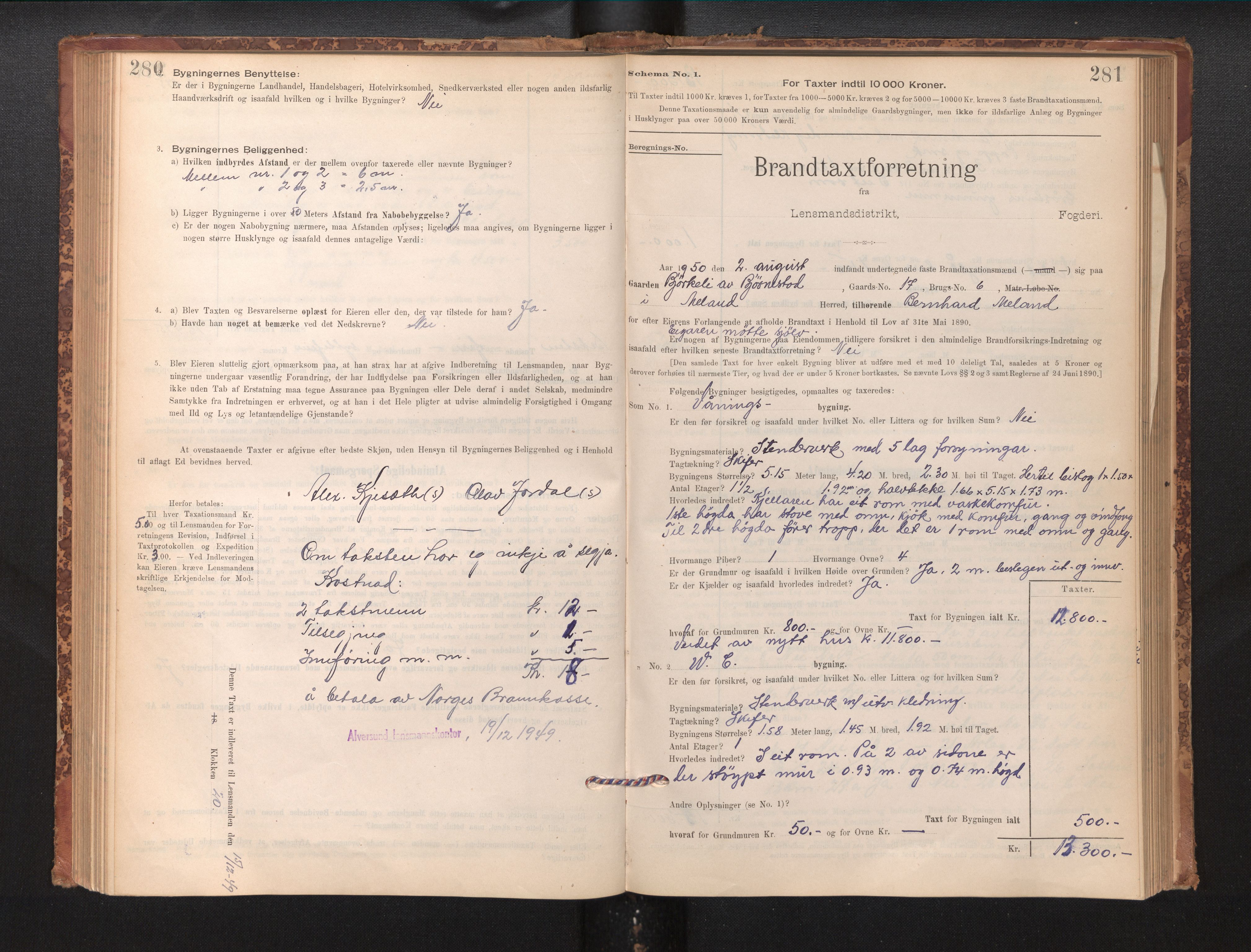 Lensmannen i Alversund, SAB/A-30701/0012/L0004: Branntakstprotokoll, skjematakst, 1894-1953, s. 280-281
