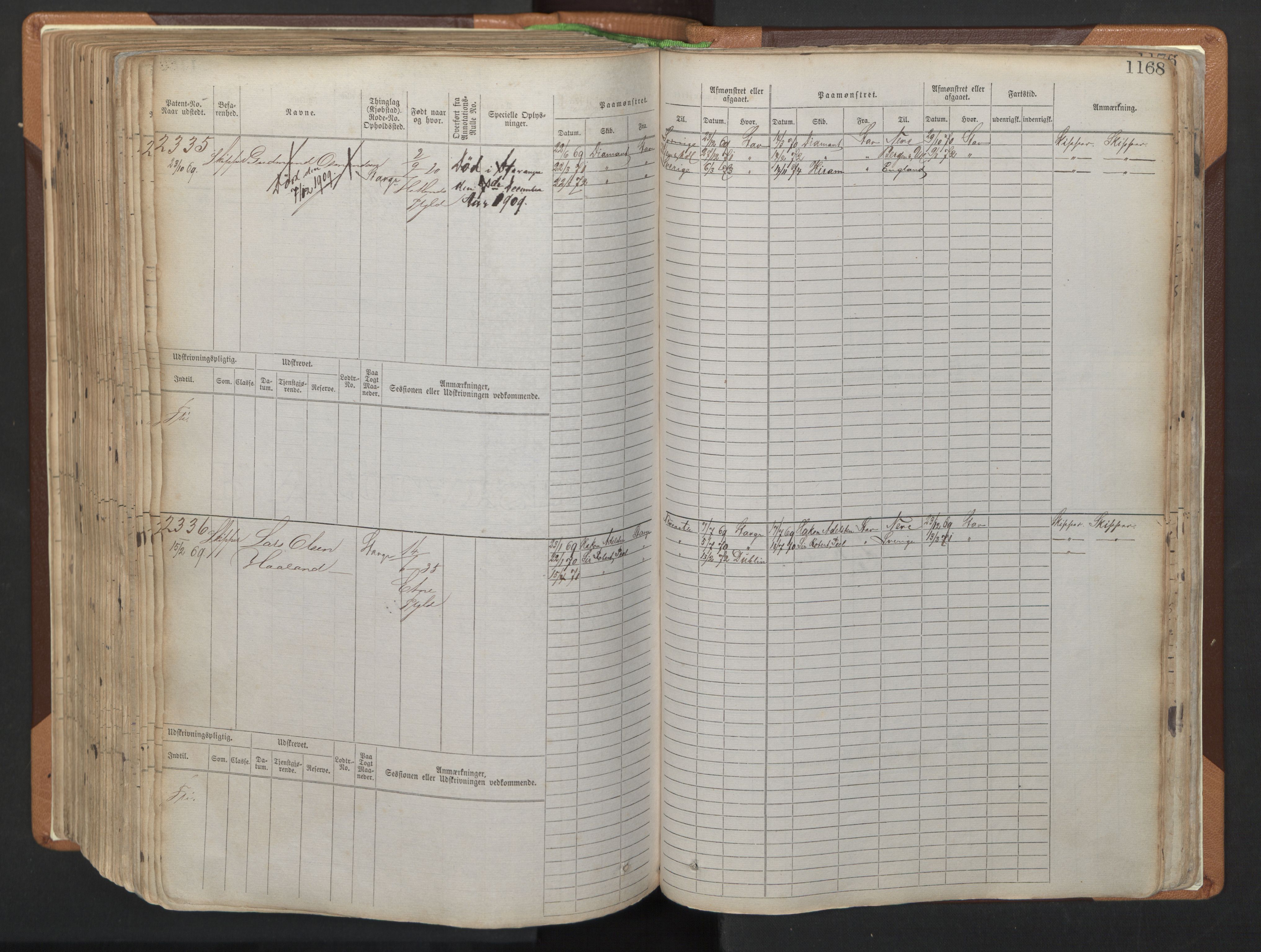 Stavanger sjømannskontor, AV/SAST-A-102006/F/Fb/Fbb/L0006: Sjøfartshovedrulle, patentnr. 1607-2402 (del 3), 1869-1880, s. 368