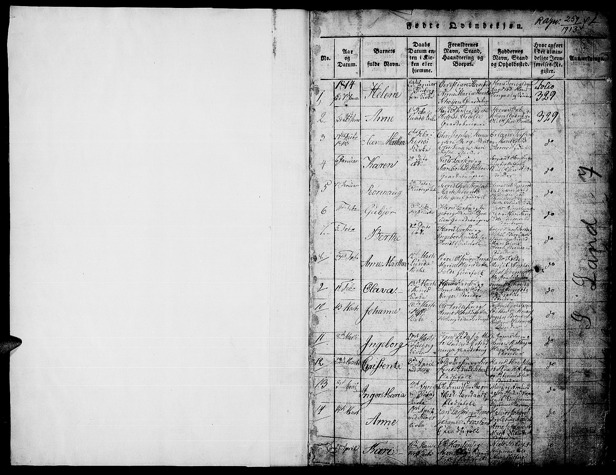 Land prestekontor, AV/SAH-PREST-120/H/Ha/Hab/L0001: Klokkerbok nr. 1, 1814-1833, s. 1
