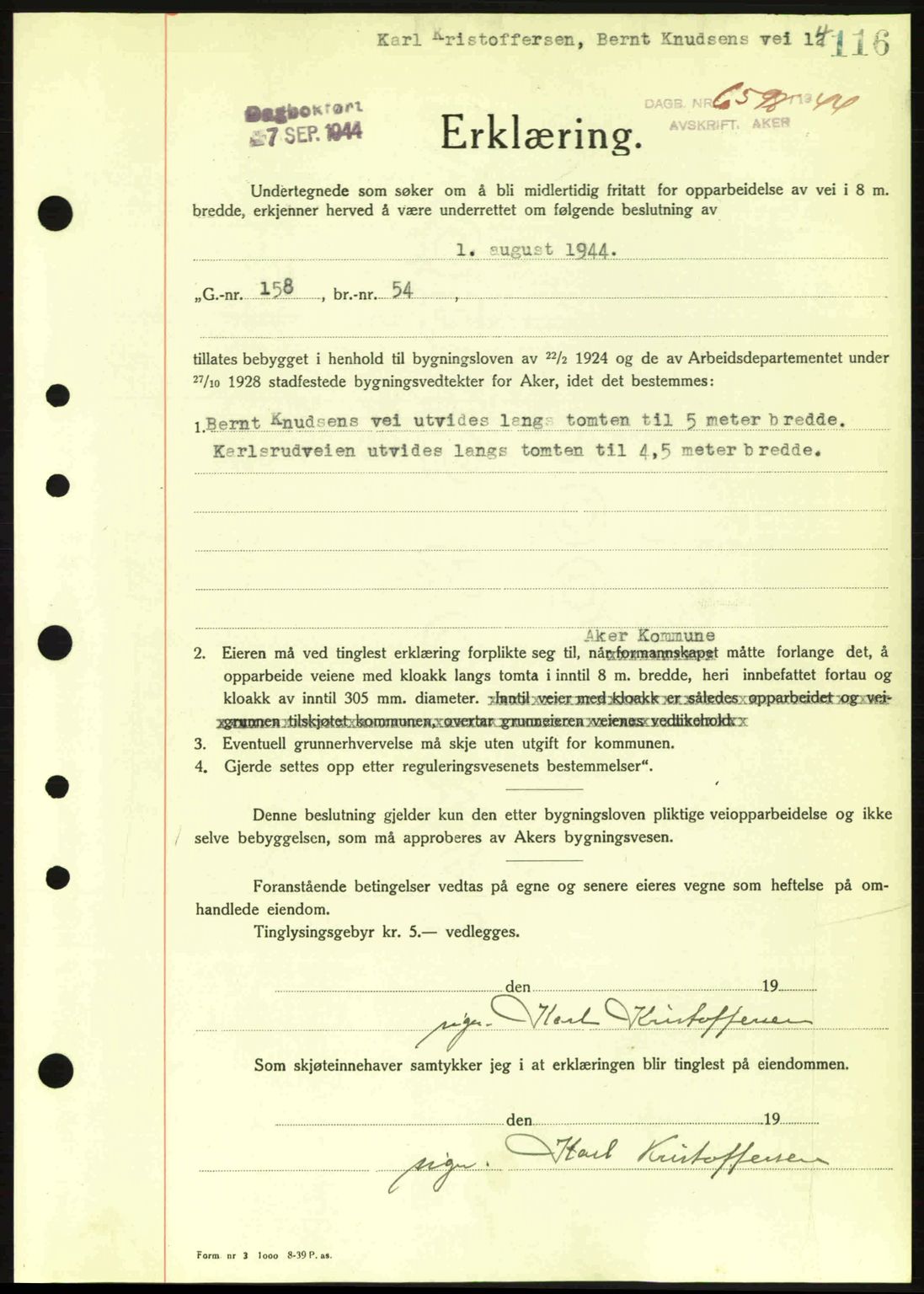 Aker herredsskriveri, SAO/A-10896/G/Gb/Gba/Gbac/L0035: Pantebok nr. B200-201, 1944-1944, Dagboknr: 6598/1944