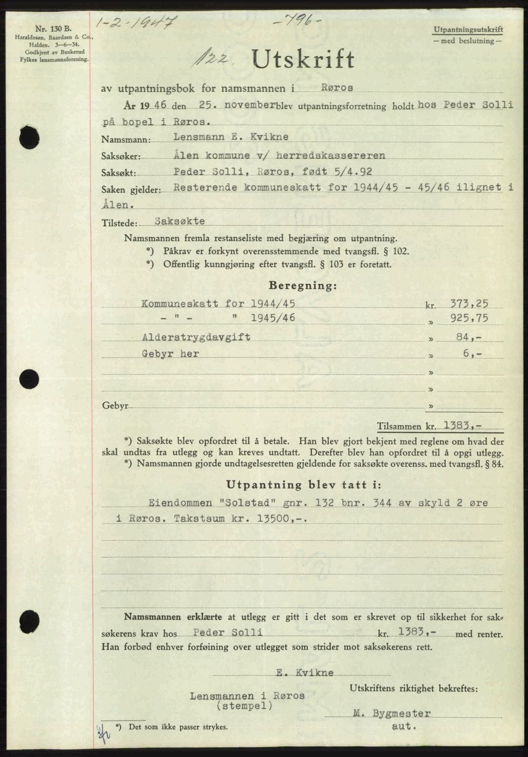 Gauldal sorenskriveri, SAT/A-0014/1/2/2C: Pantebok nr. A3, 1947-1947, Dagboknr: 122/1947