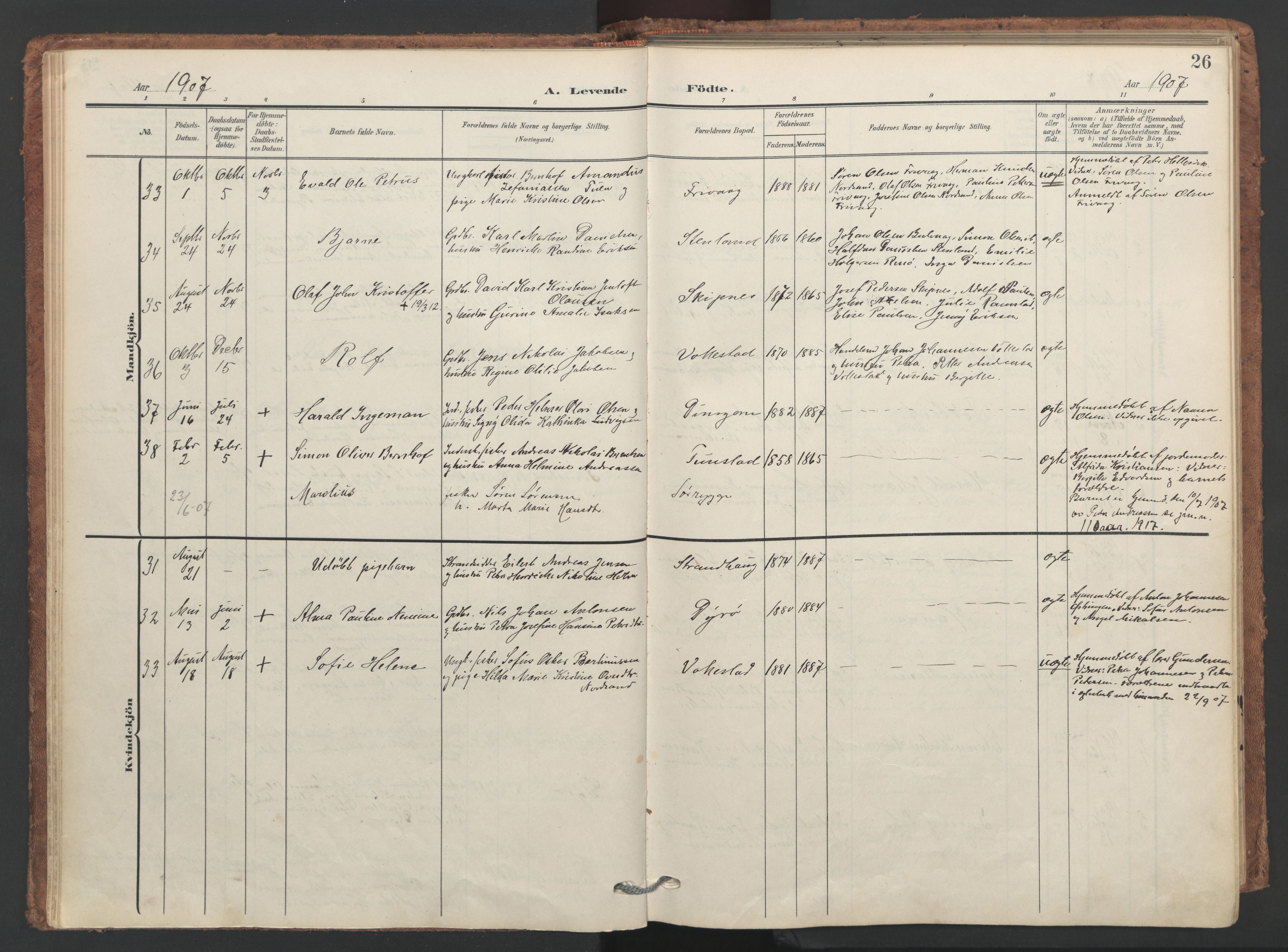 Ministerialprotokoller, klokkerbøker og fødselsregistre - Nordland, SAT/A-1459/893/L1339: Ministerialbok nr. 893A11, 1904-1914, s. 26