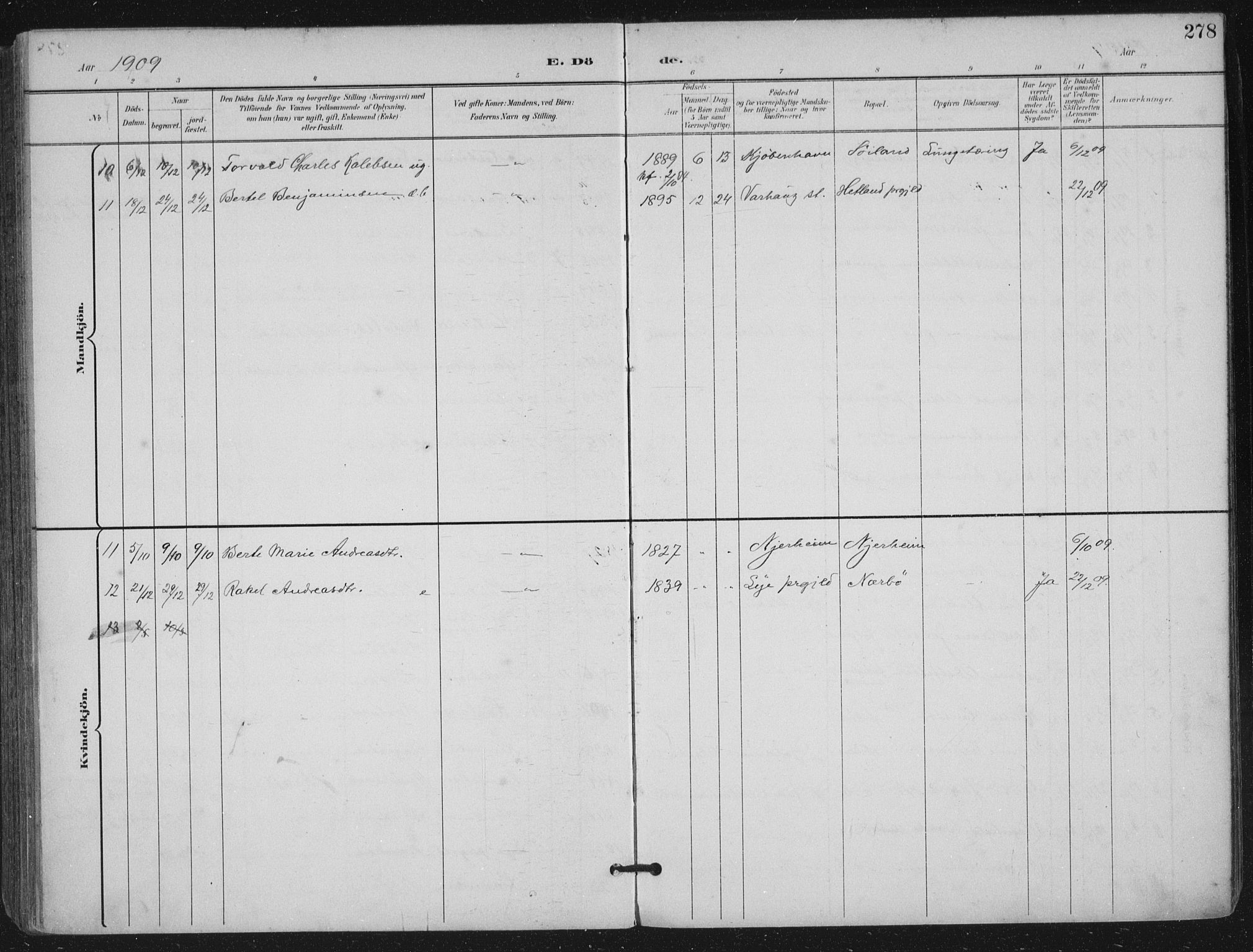 Hå sokneprestkontor, AV/SAST-A-101801/001/30BA/L0012: Ministerialbok nr. A 11, 1897-1924, s. 278