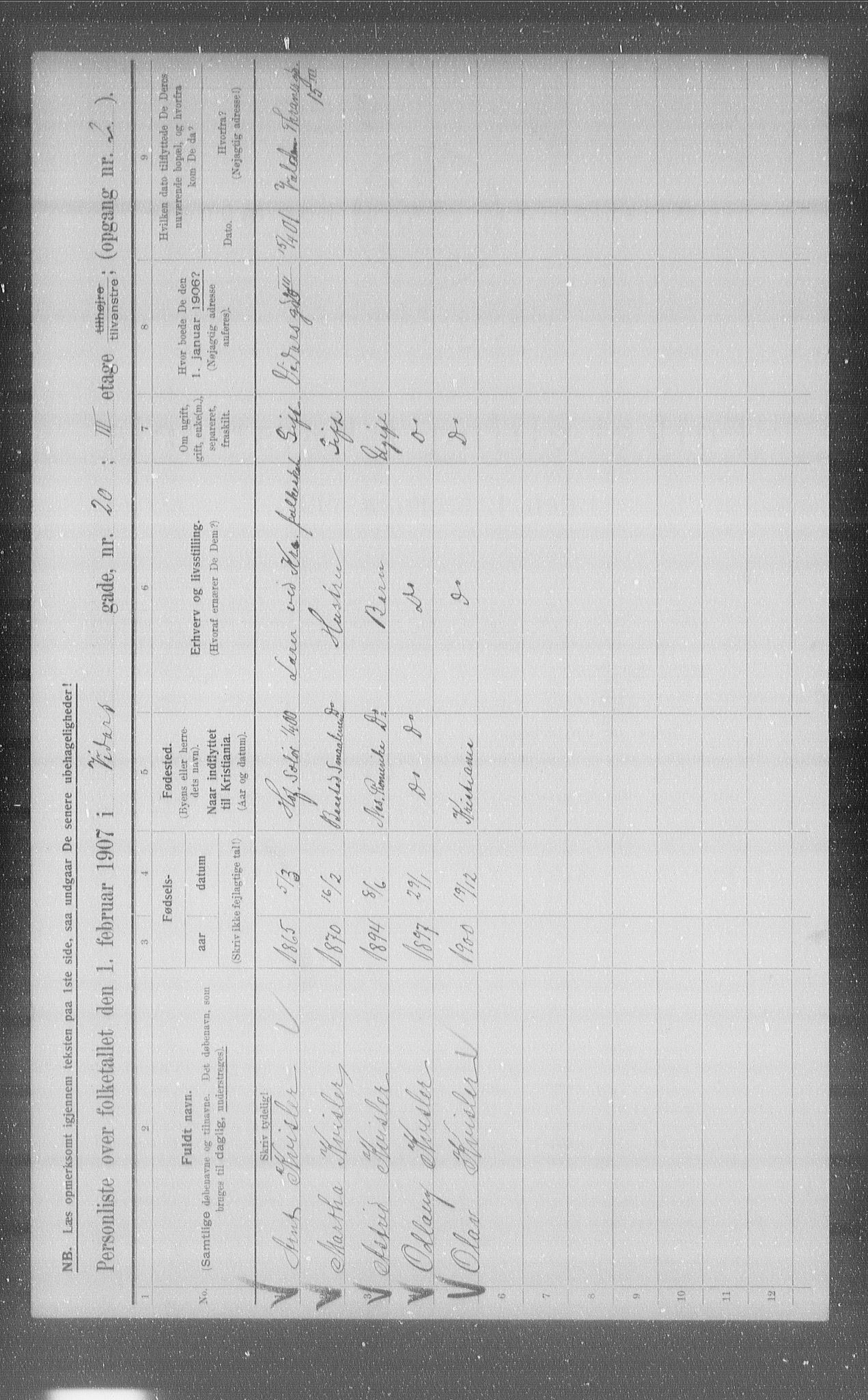 OBA, Kommunal folketelling 1.2.1907 for Kristiania kjøpstad, 1907, s. 62918