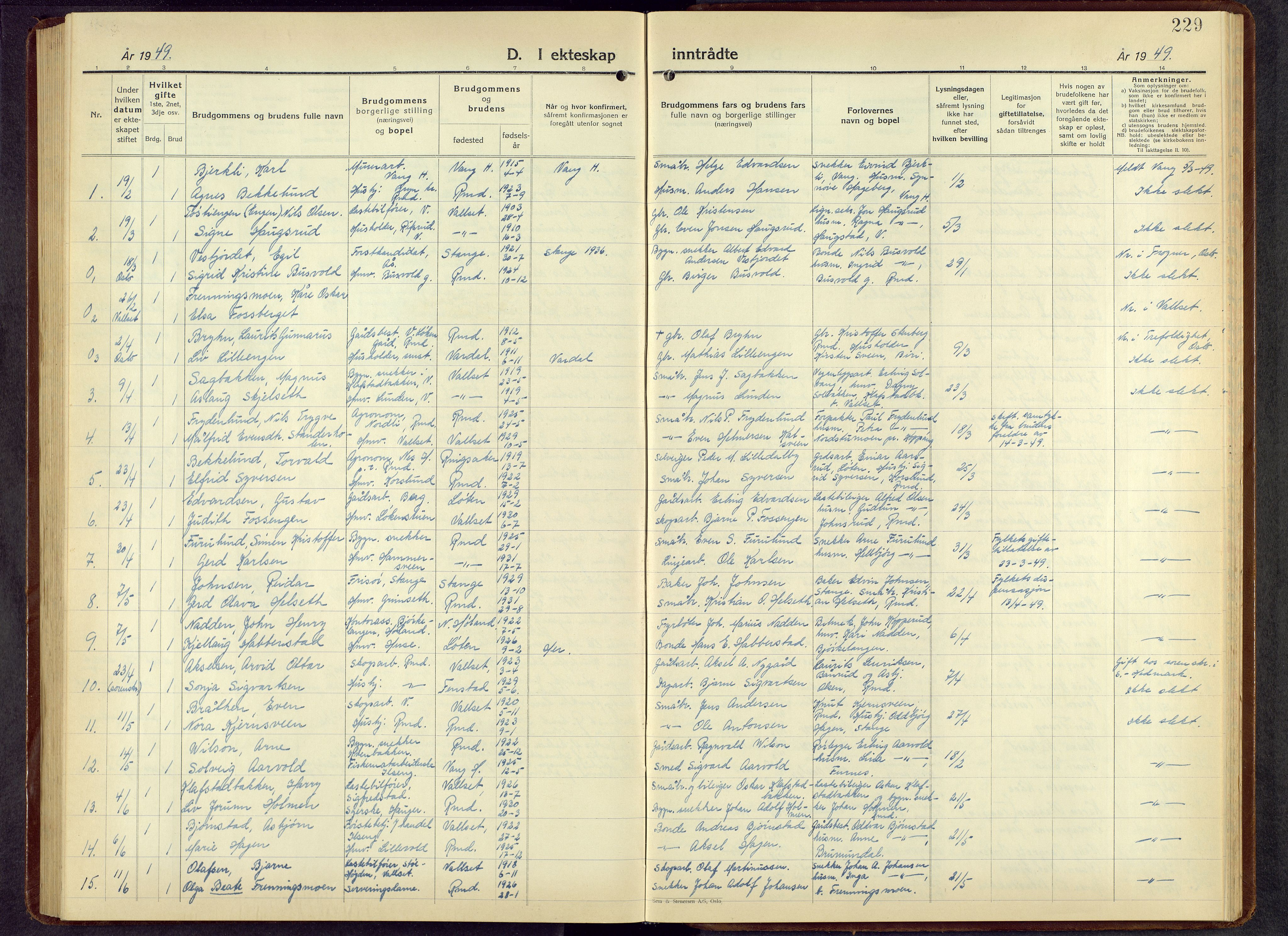 Romedal prestekontor, AV/SAH-PREST-004/L/L0016: Klokkerbok nr. 16, 1940-1958, s. 229