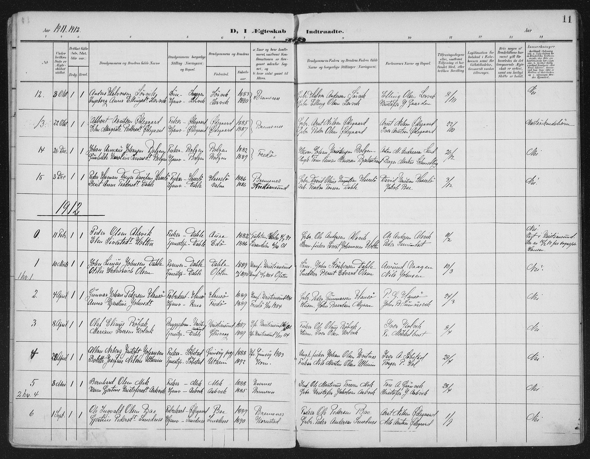 Ministerialprotokoller, klokkerbøker og fødselsregistre - Møre og Romsdal, SAT/A-1454/569/L0822: Ministerialbok nr. 569A08, 1908-1919, s. 11