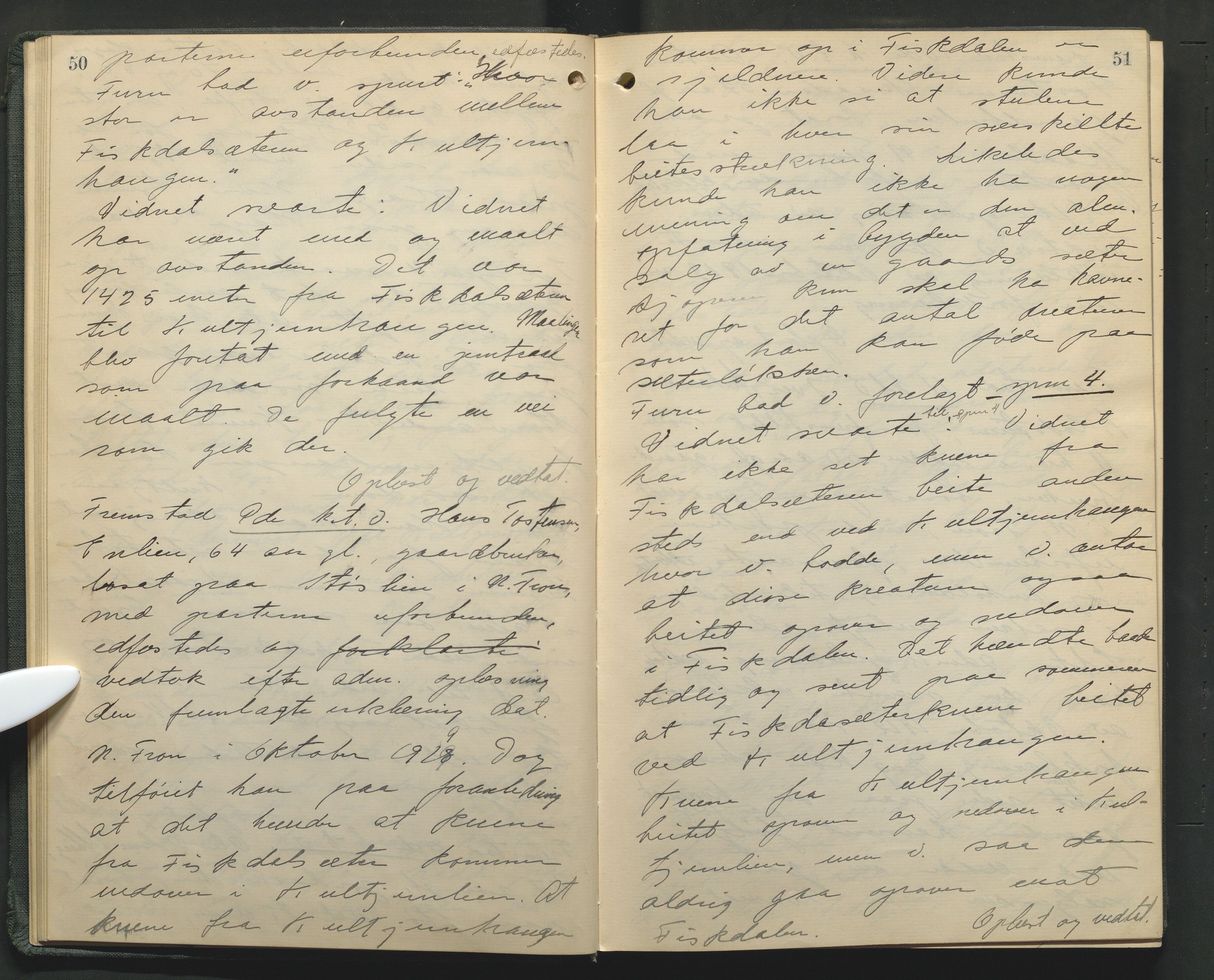 Nord-Gudbrandsdal tingrett, AV/SAH-TING-002/G/Gc/Gcb/L0013: Ekstrarettsprotokoll for åstedssaker, 1919-1927, s. 50-51