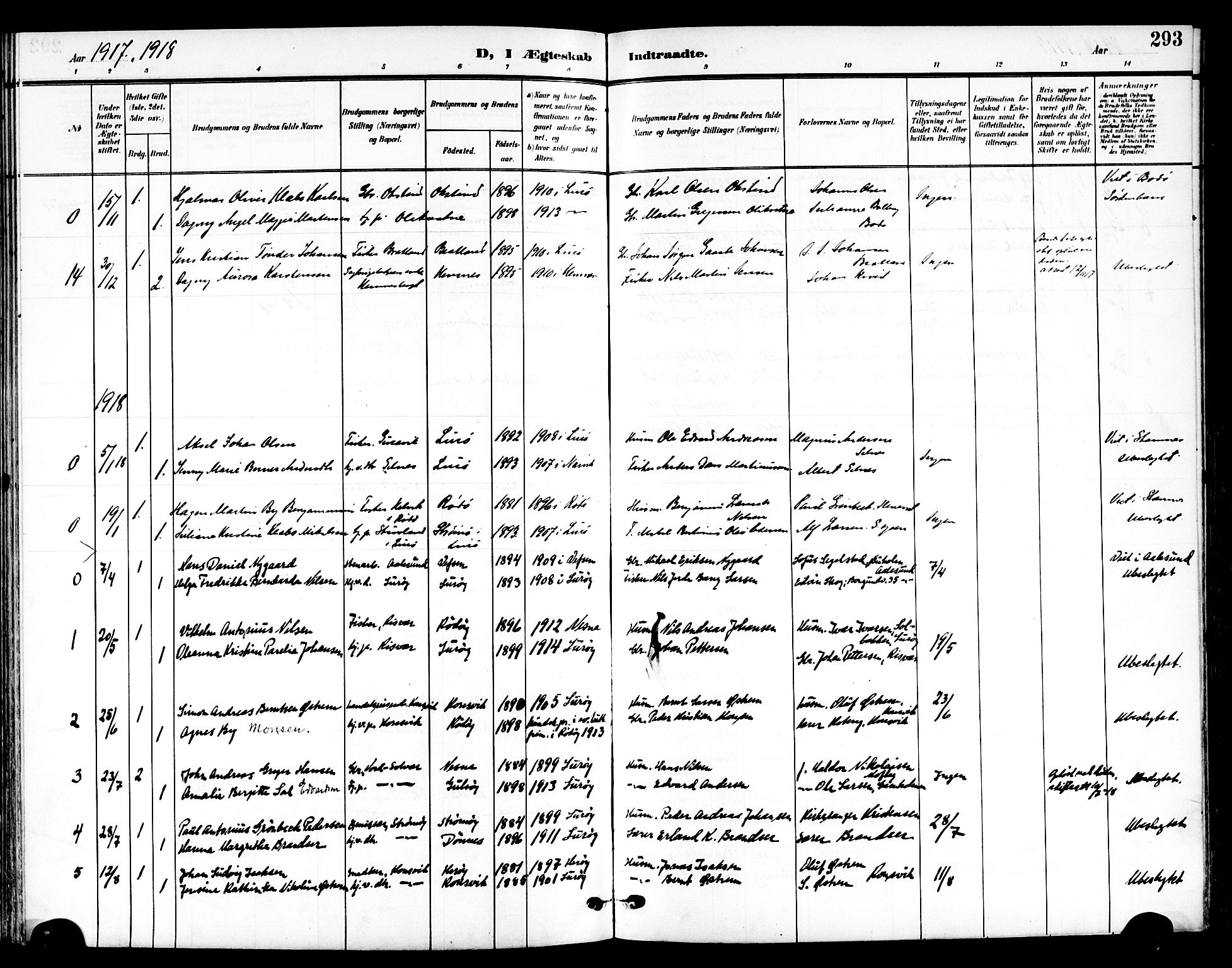 Ministerialprotokoller, klokkerbøker og fødselsregistre - Nordland, SAT/A-1459/839/L0569: Ministerialbok nr. 839A06, 1903-1922, s. 293